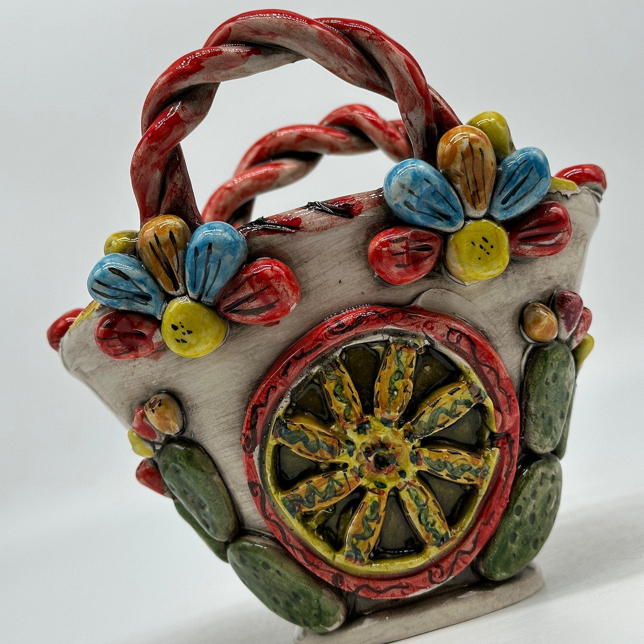 Coffa Siciliana Ceramica Caltagirone Artigianale Centrotavola Soprammobile Portaoggetti