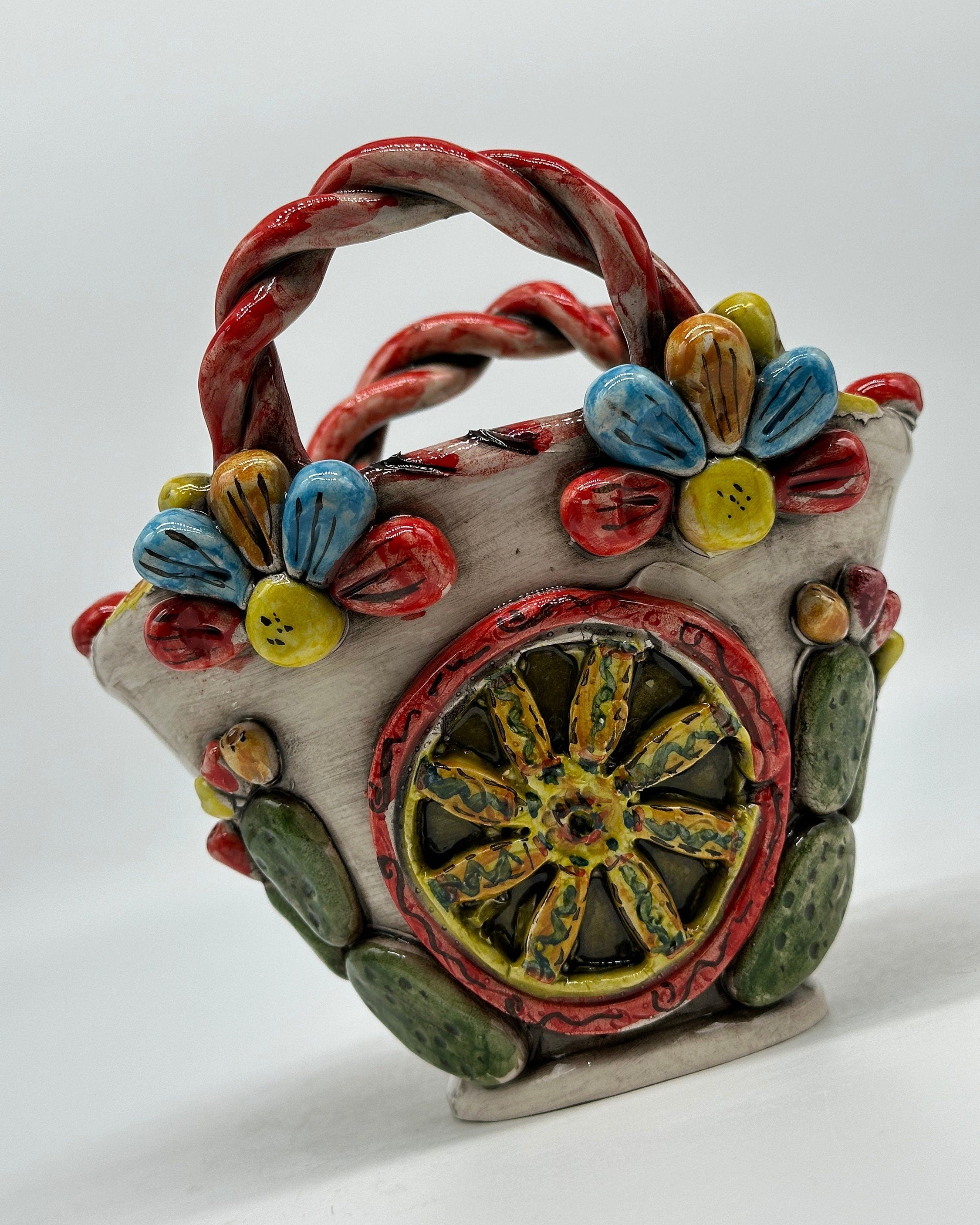 Coffa Siciliana Ceramica Caltagirone Artigianale Centrotavola Soprammobile Portaoggetti