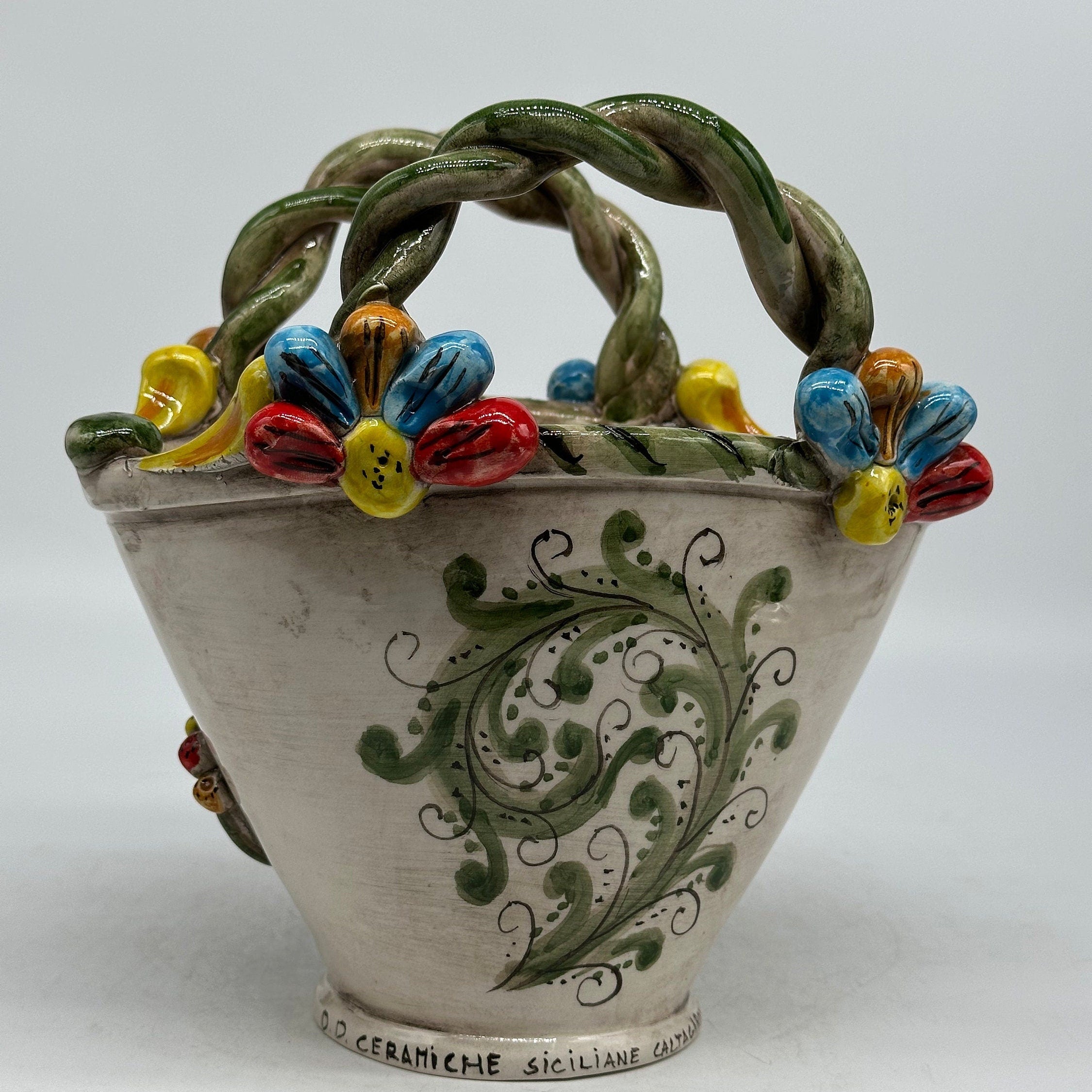 Coffa Siciliana Ceramica Caltagirone Artigianale Centrotavola Soprammobile Portaoggetti