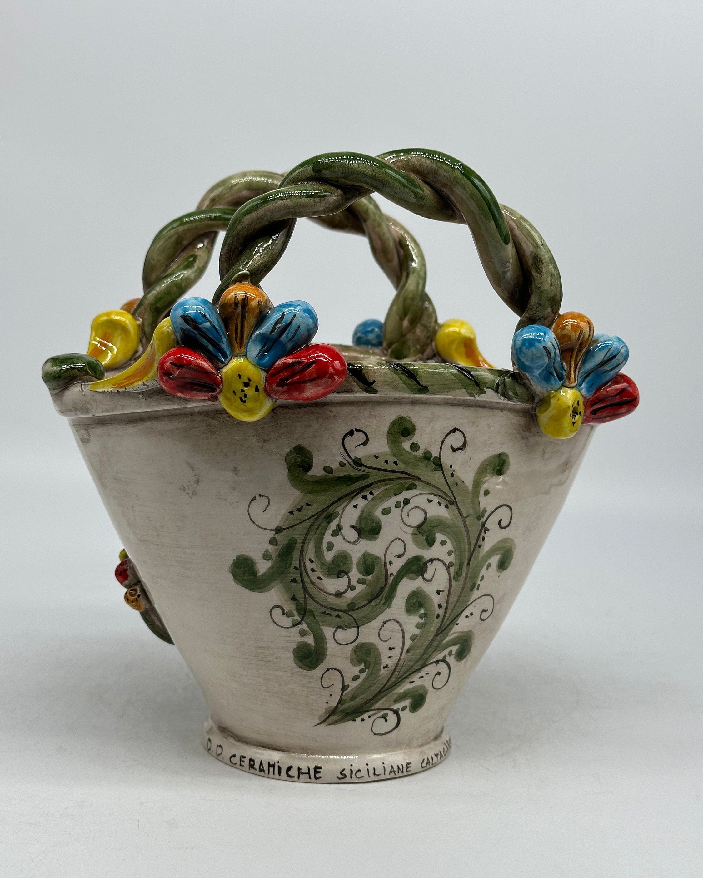 Coffa Siciliana Ceramica Caltagirone Artigianale Centrotavola Soprammobile Portaoggetti