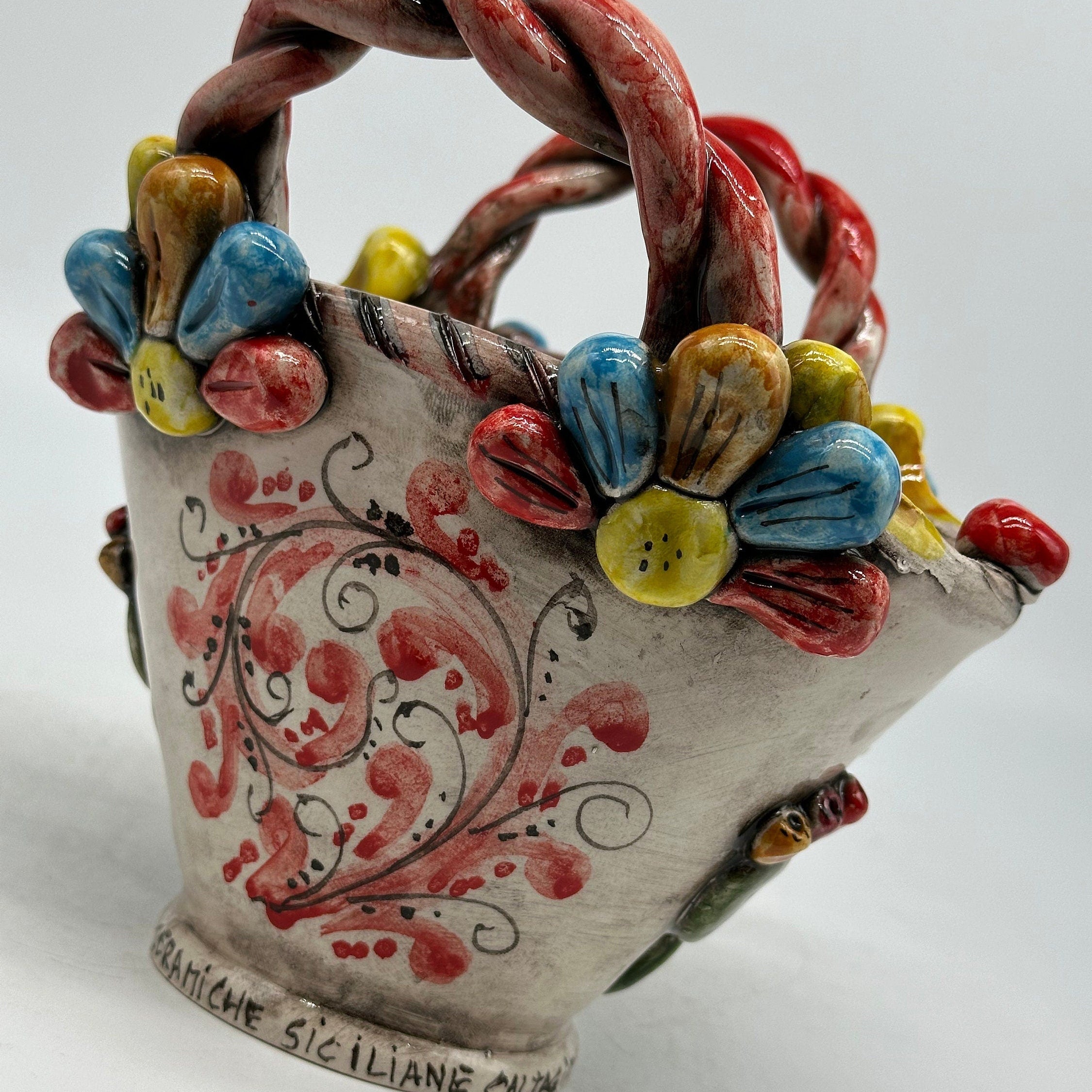 Coffa Siciliana Ceramica Caltagirone Artigianale Centrotavola Soprammobile Portaoggetti