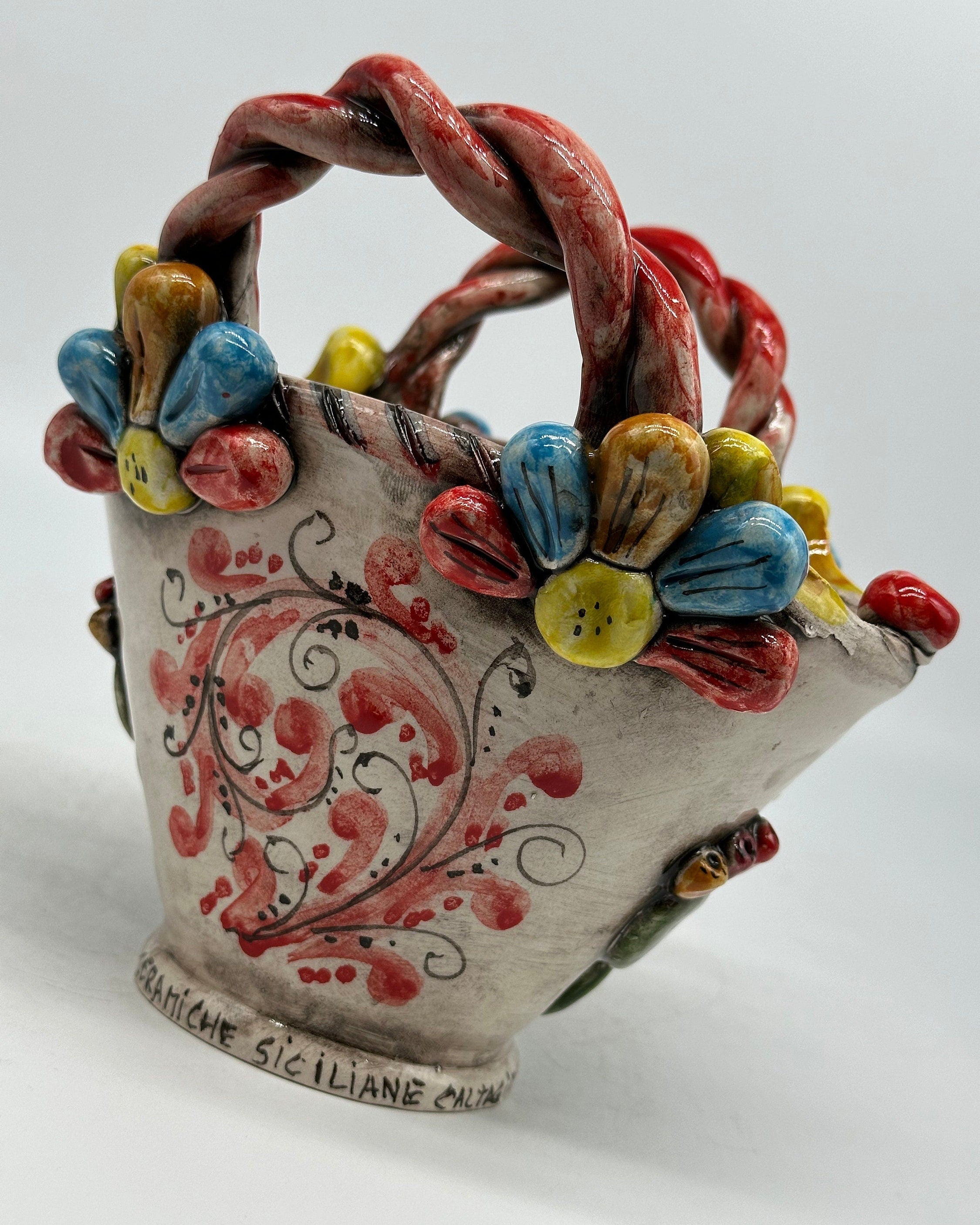 Coffa Siciliana Ceramica Caltagirone Artigianale Centrotavola Soprammobile Portaoggetti