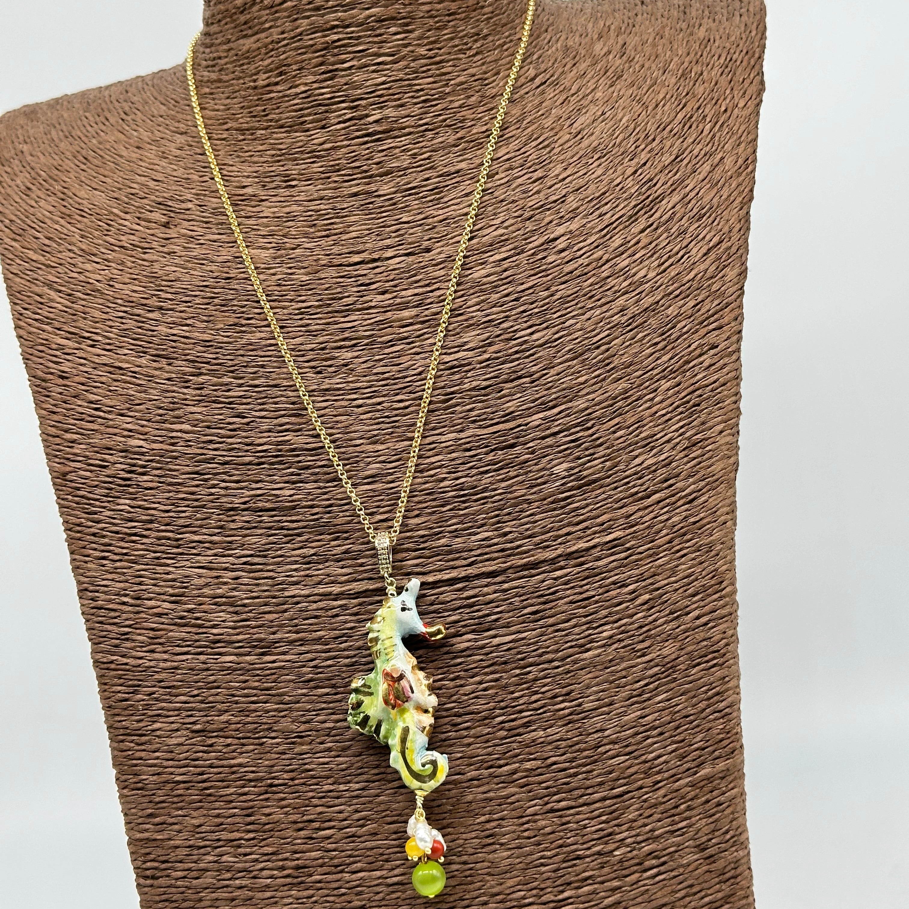 Collana Cavalluccio Marino decorato Ceramica di Caltagirone - COLLANA