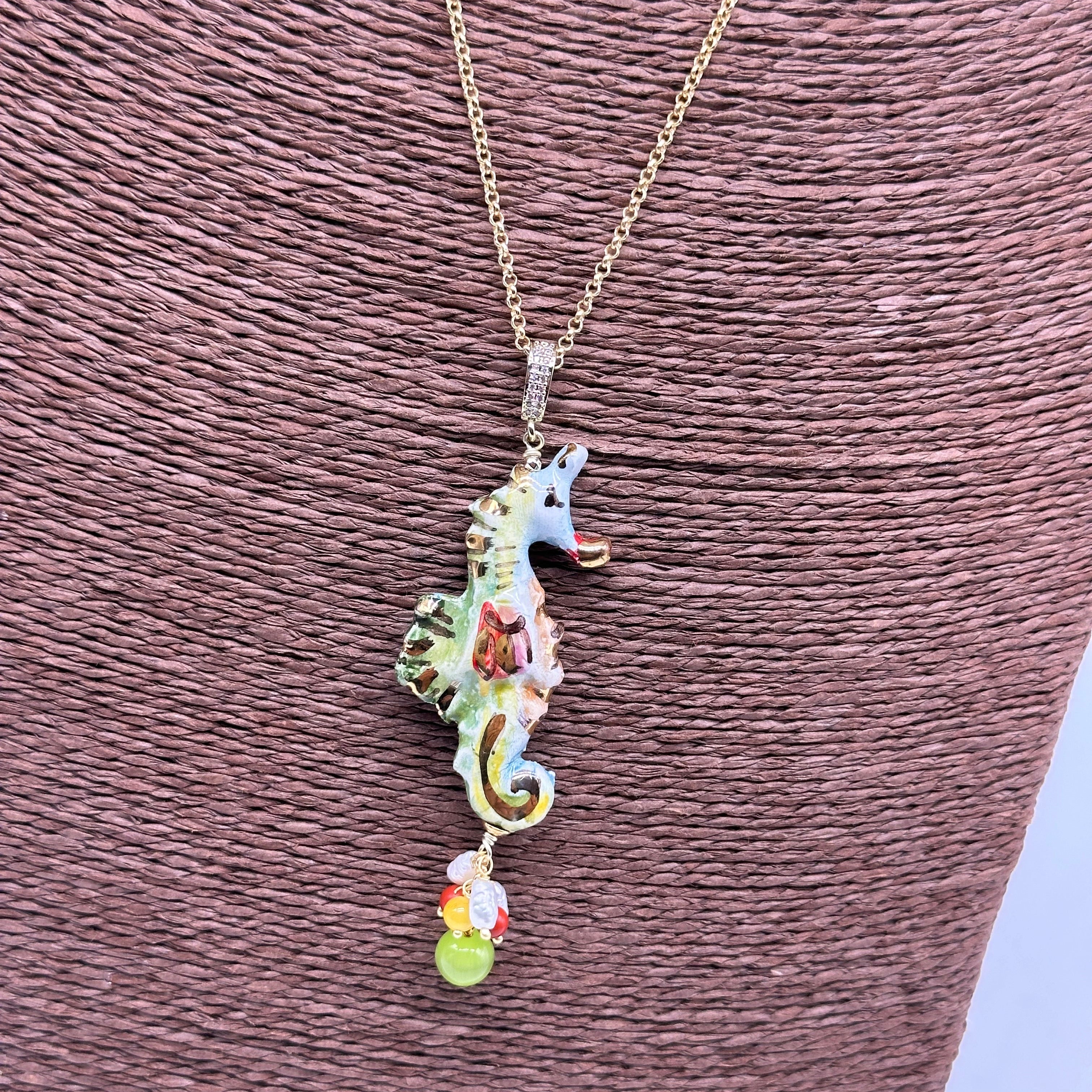 Collana Cavalluccio Marino decorato Ceramica di Caltagirone - COLLANA