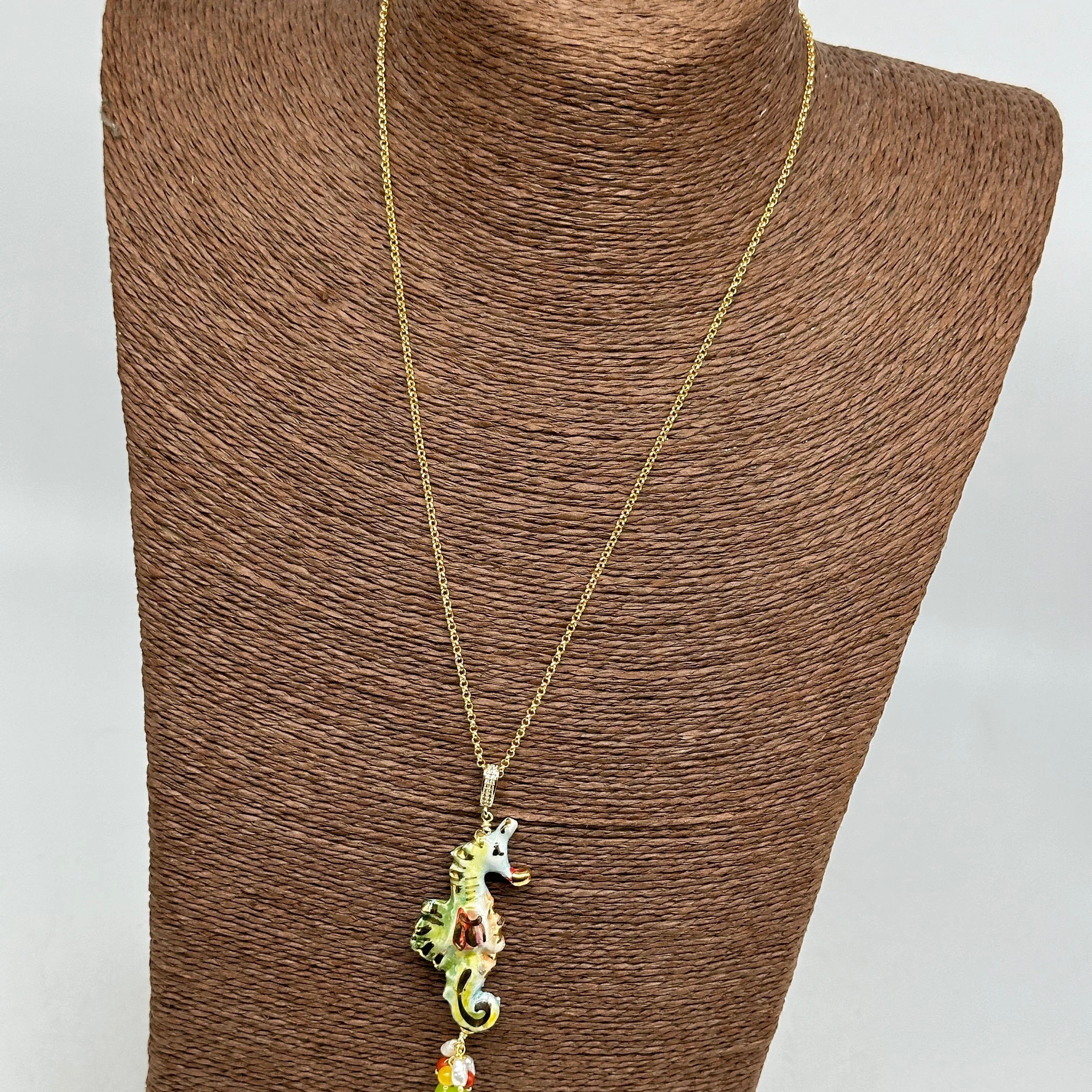 Collana Cavalluccio Marino decorato Ceramica di Caltagirone - COLLANA