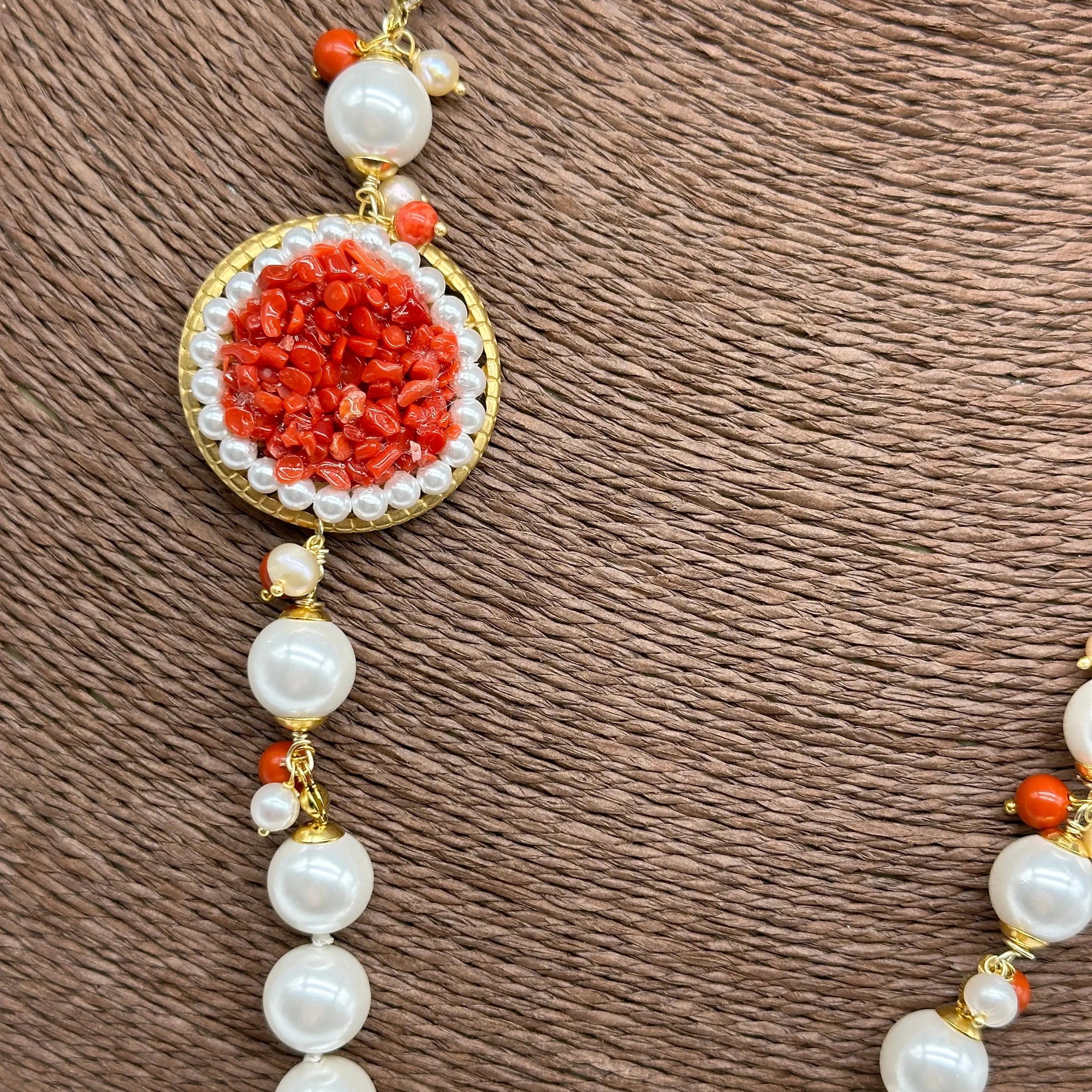 Collana Ceramica di Caltagirone Medaglione Corallo e Perle V.3 DD CERAMICHE SICILIANE