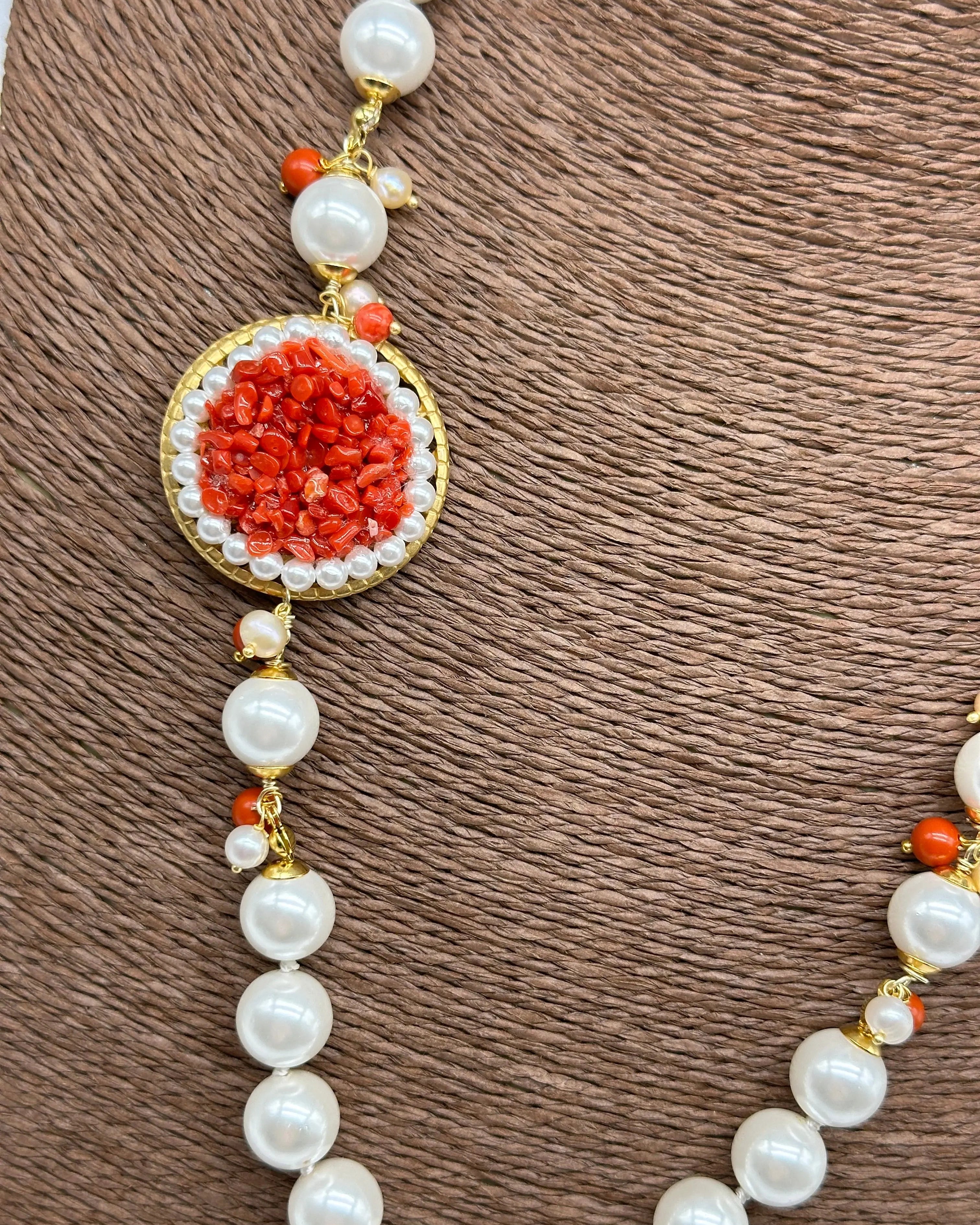 Collana Ceramica di Caltagirone Medaglione Corallo e Perle V.3 DD CERAMICHE SICILIANE