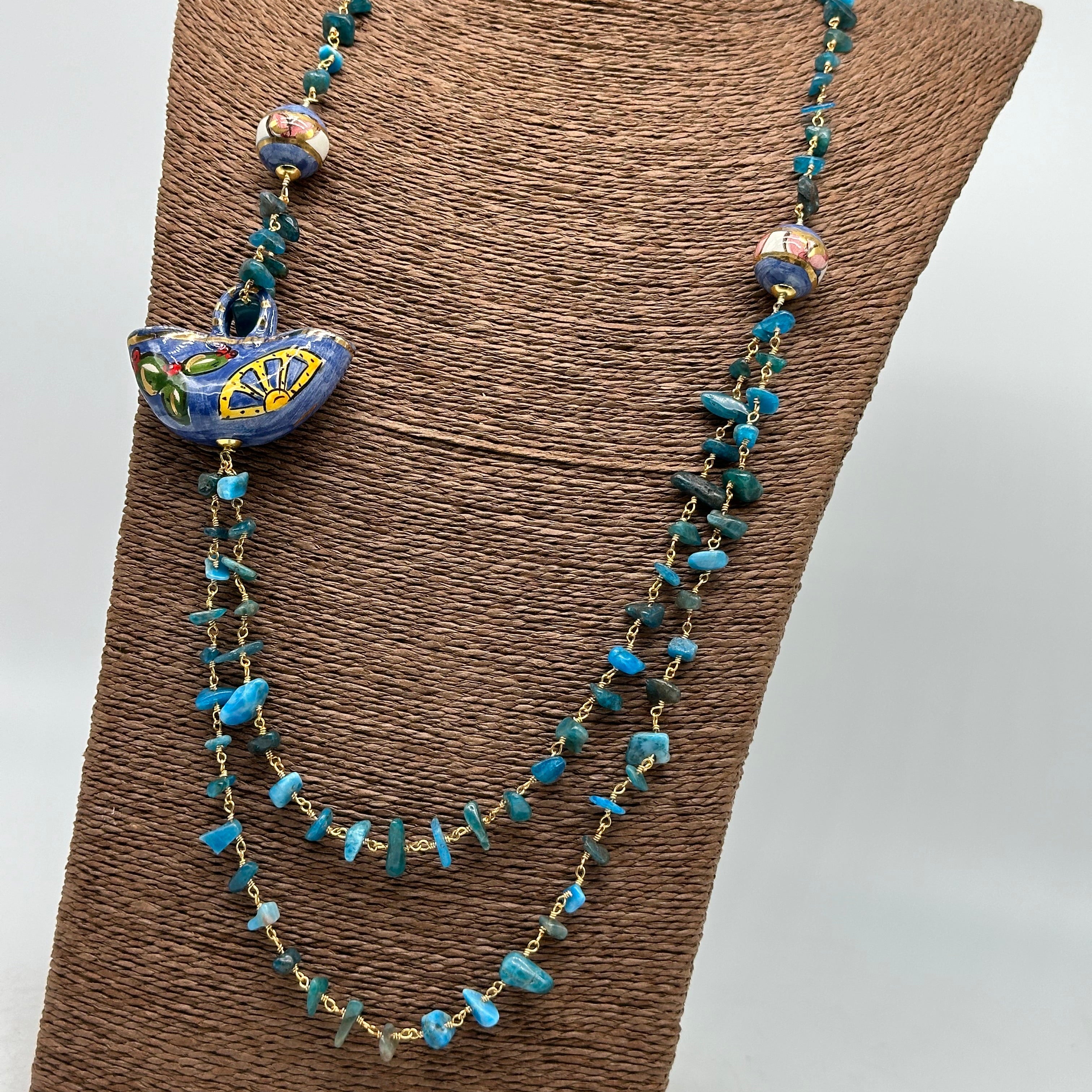 Collana Coffa Siciliana decorata Azzurro Ceramica di Caltagirone - COLLANA