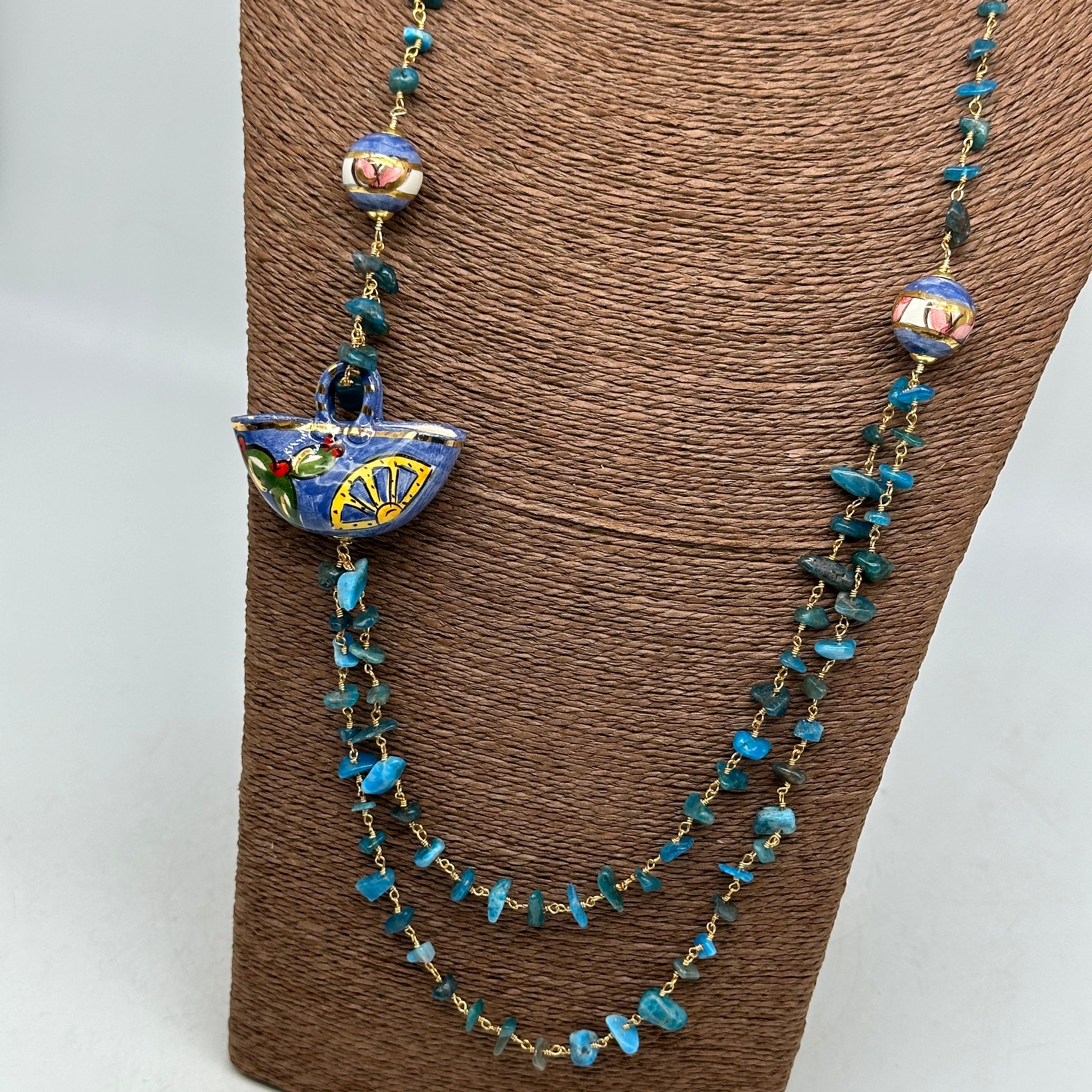 Collana Coffa Siciliana decorata Azzurro Ceramica di Caltagirone - COLLANA