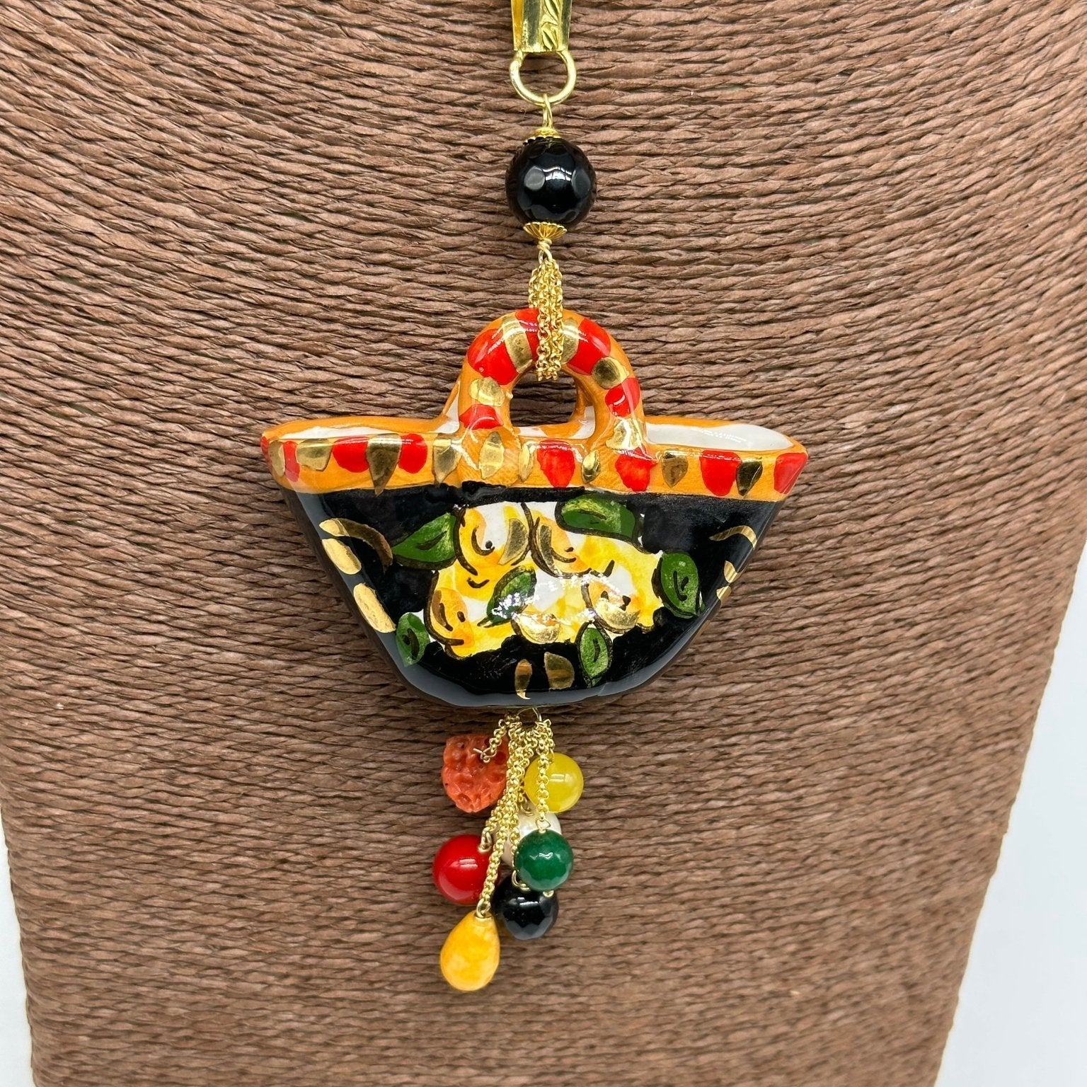 Collana Coffa Siciliana decorata Nero Ceramica di Caltagirone - DD CERAMICHE SICILIANE
