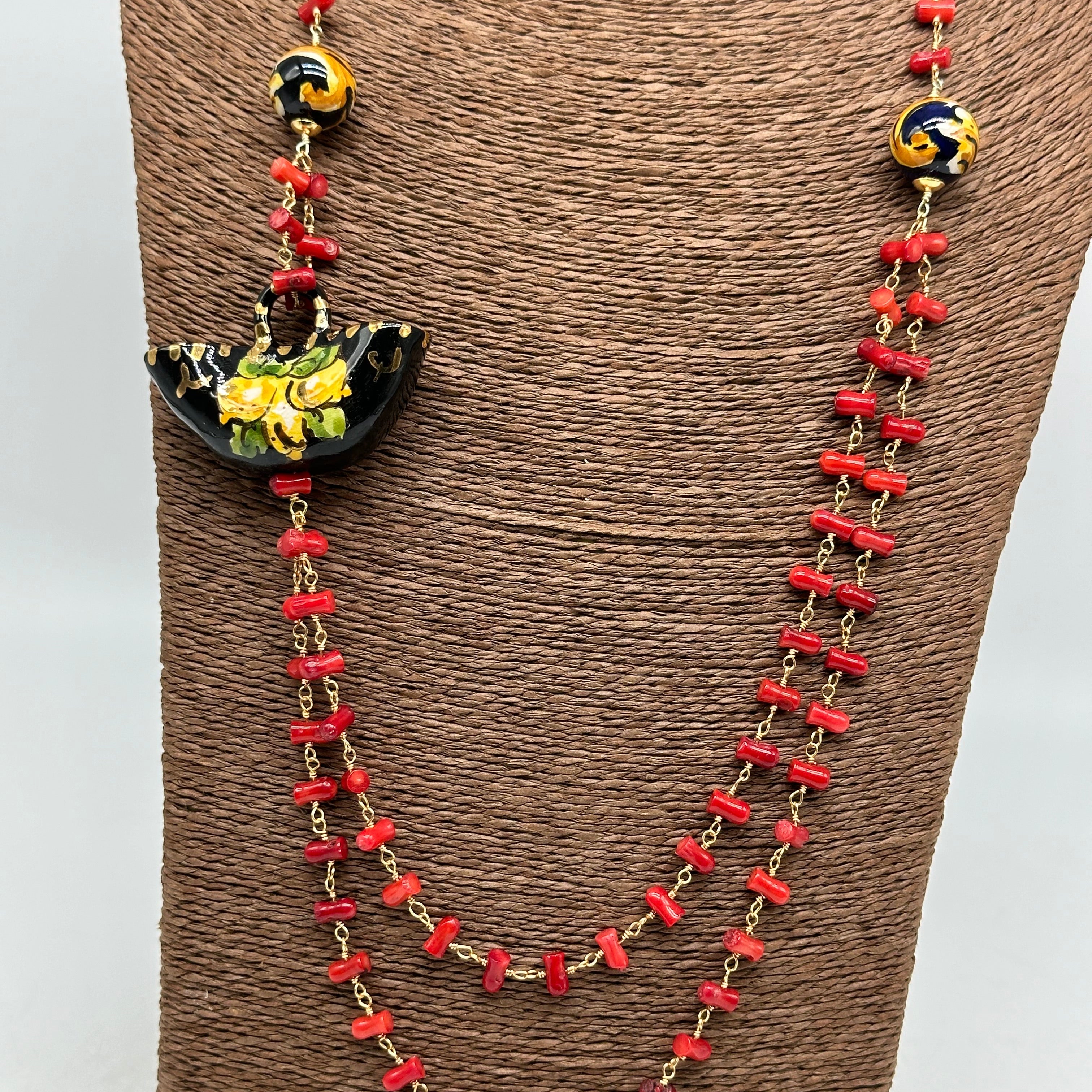 Collana Coffa Siciliana decorata Nero Ceramica di Caltagirone - COLLANA