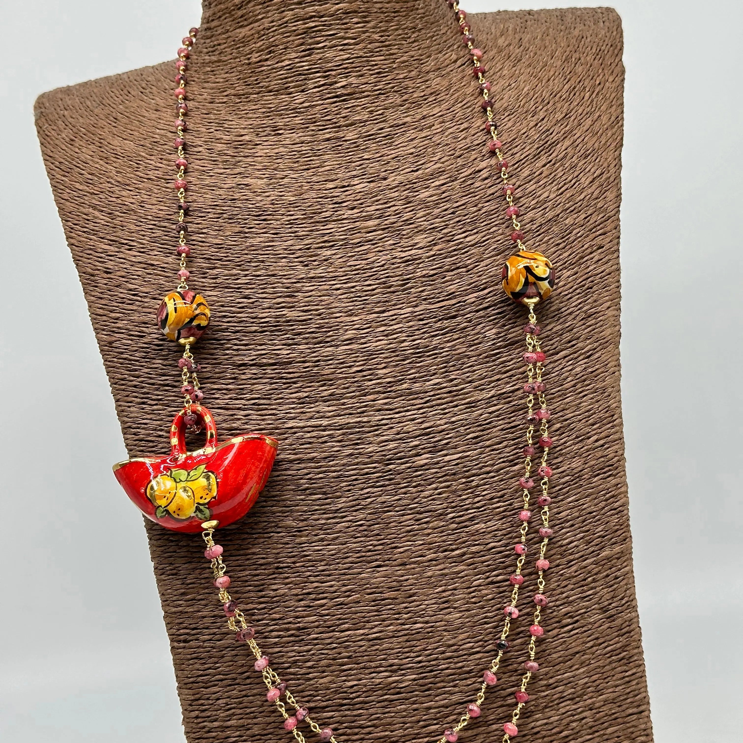 Collana Coffa Siciliana decorata Rosso Ceramica di Caltagirone DD CERAMICHE SICILIANE