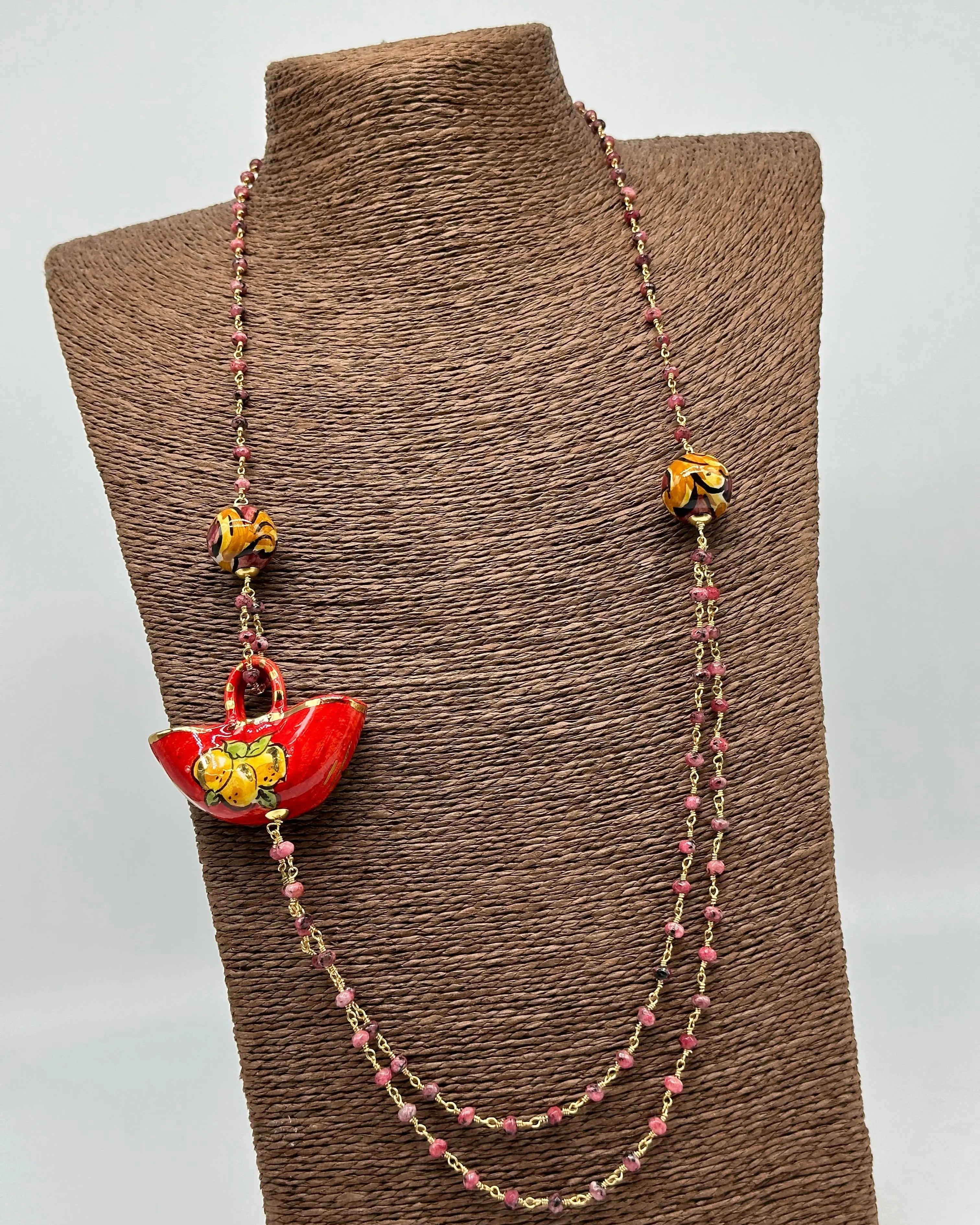 Collana Coffa Siciliana decorata Rosso Ceramica di Caltagirone DD CERAMICHE SICILIANE