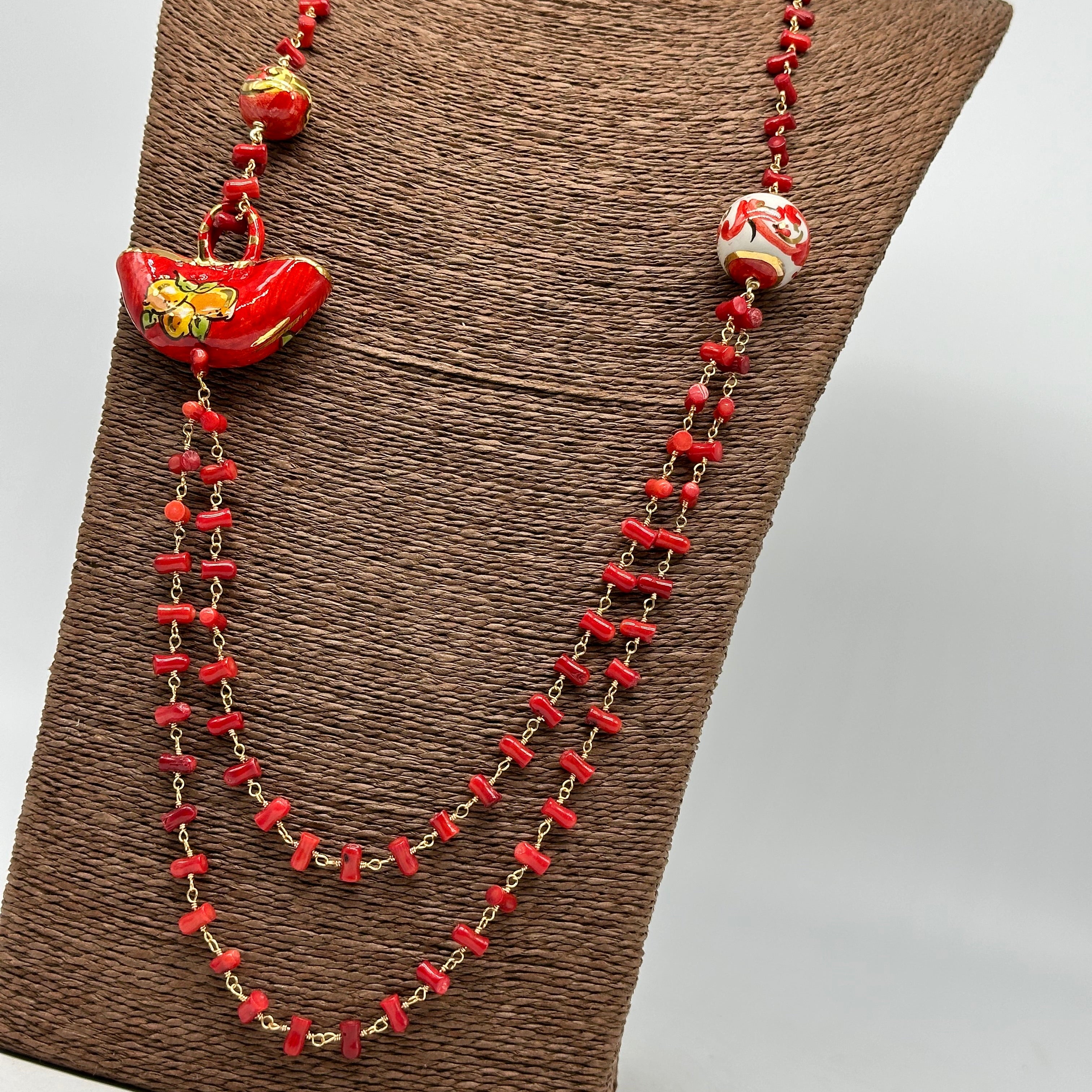 Collana Coffa Siciliana decorata Rosso Ceramica di Caltagirone - COLLANA