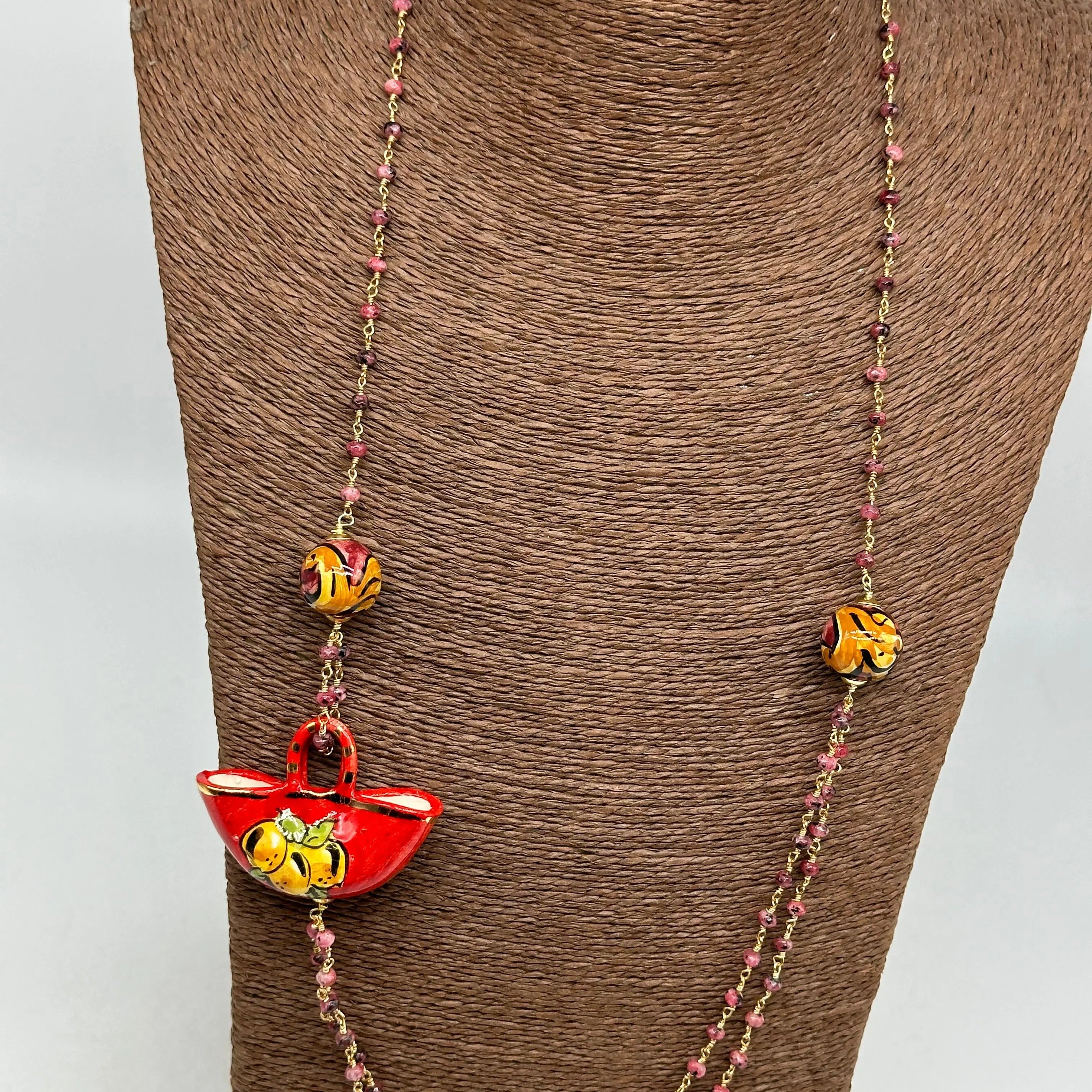 Collana Coffa Siciliana decorata Rosso Ceramica di Caltagirone DD CERAMICHE SICILIANE
