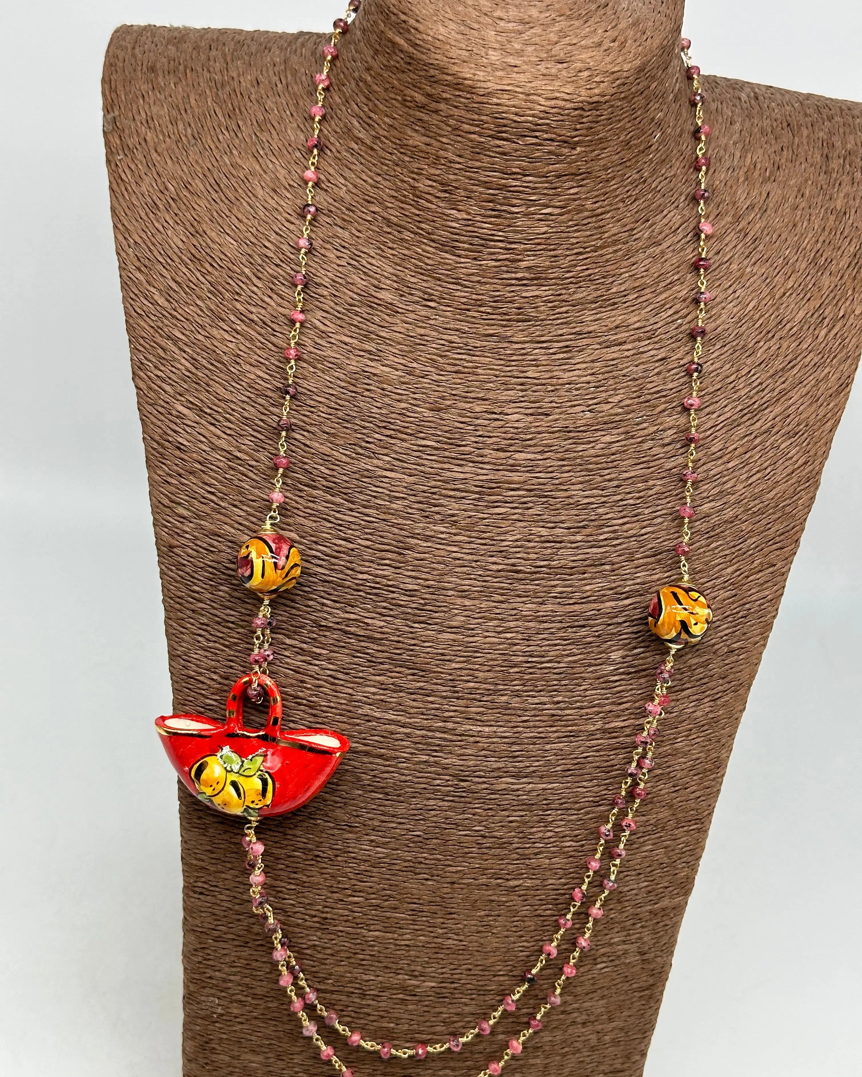 Collana Coffa Siciliana decorata Rosso Ceramica di Caltagirone DD CERAMICHE SICILIANE