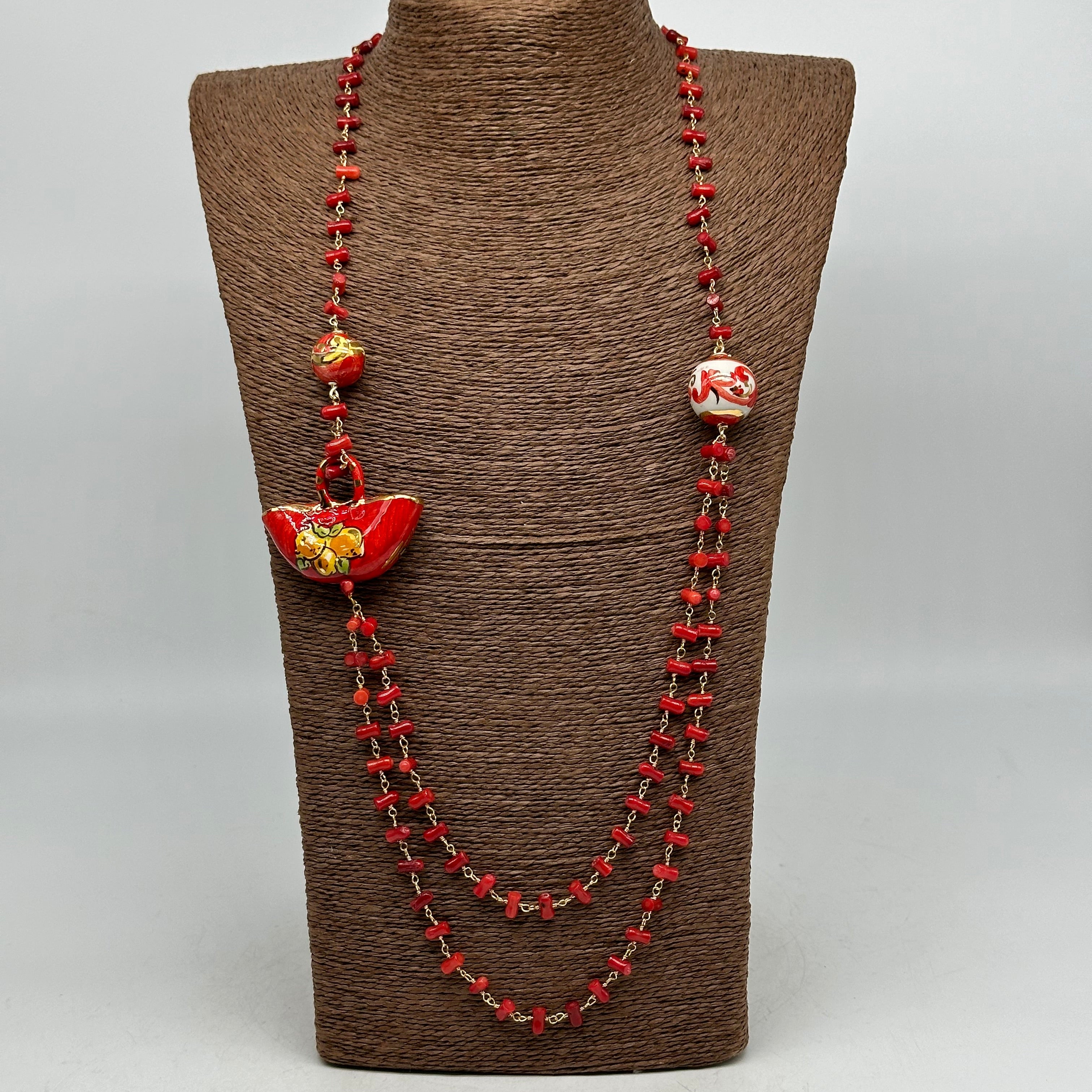 Collana Coffa Siciliana decorata Rosso Ceramica di Caltagirone - COLLANA