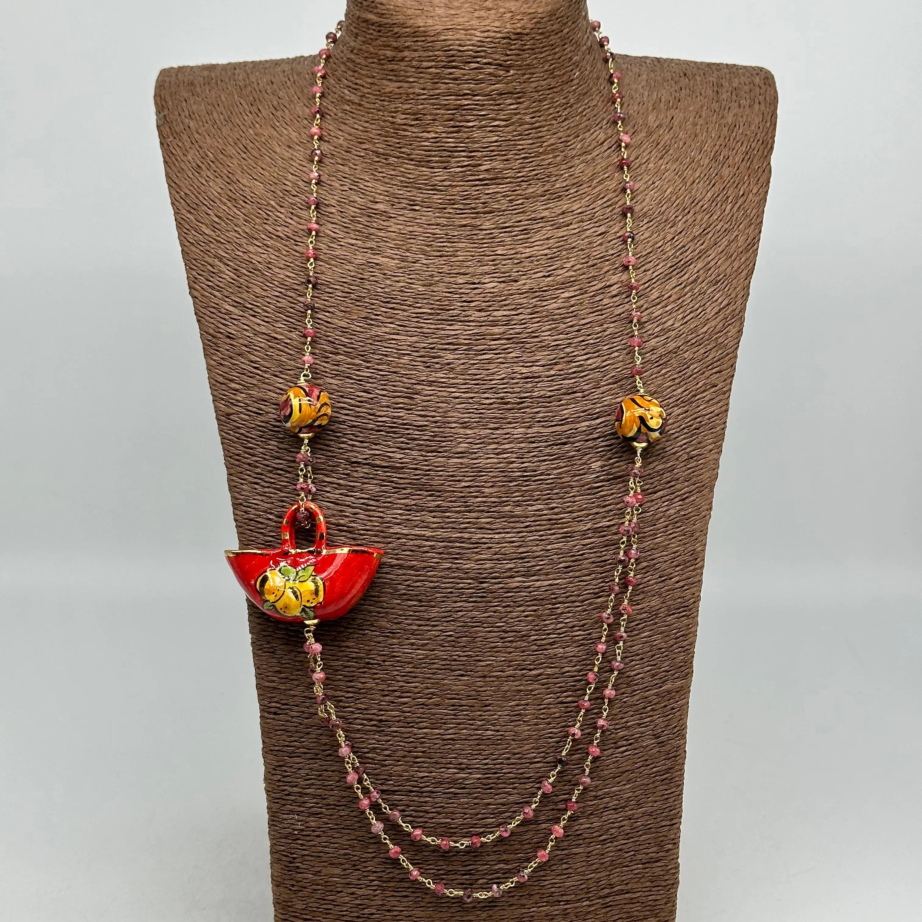 Collana Coffa Siciliana decorata Rosso Ceramica di Caltagirone DD CERAMICHE SICILIANE