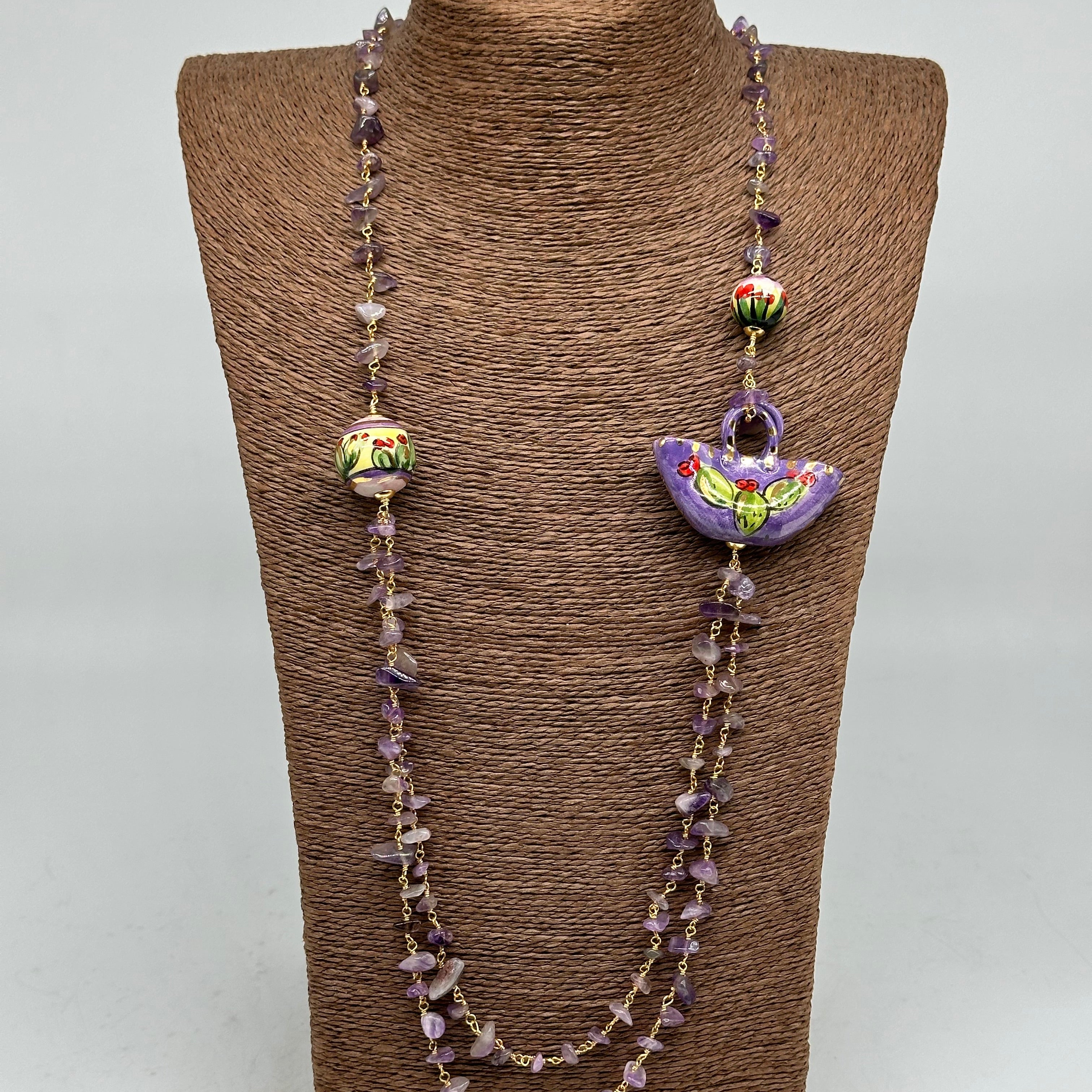 Collana Coffa Siciliana decorata Viola Ceramica di Caltagirone - COLLANA