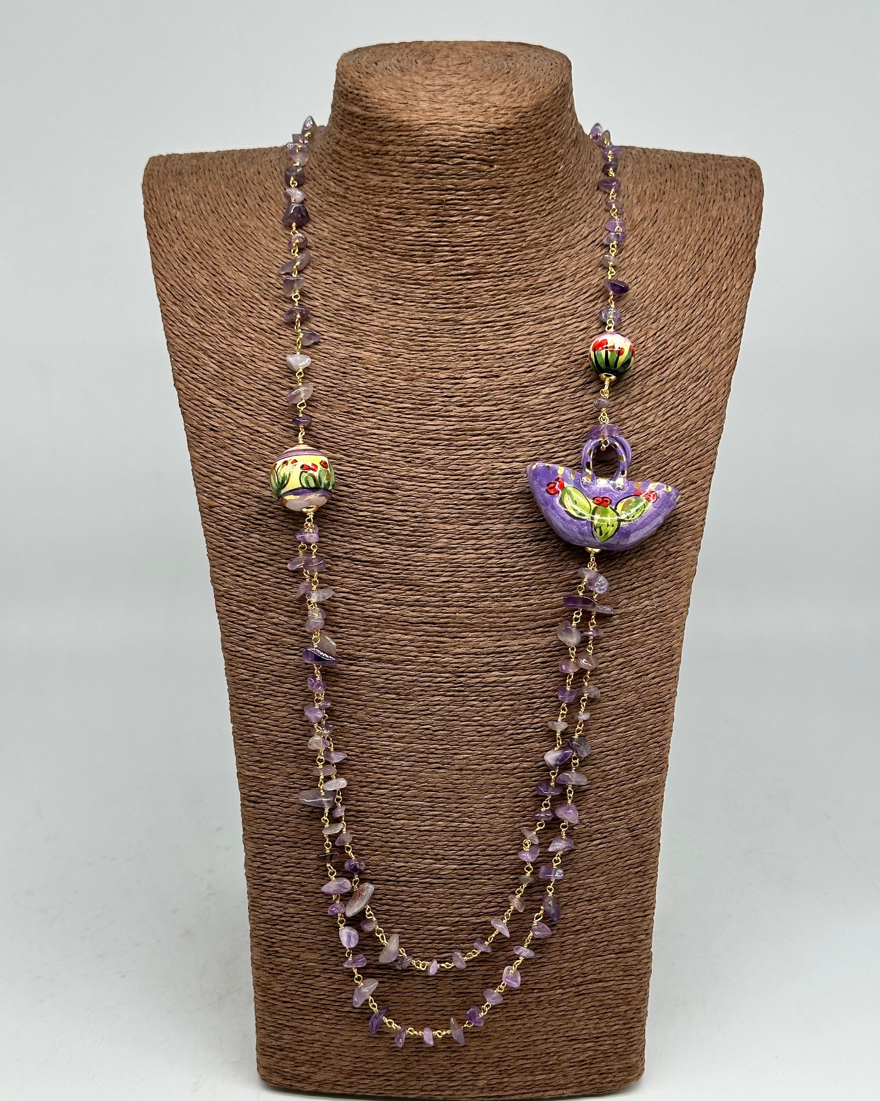 Collana Coffa Siciliana decorata Viola Ceramica di Caltagirone - COLLANA