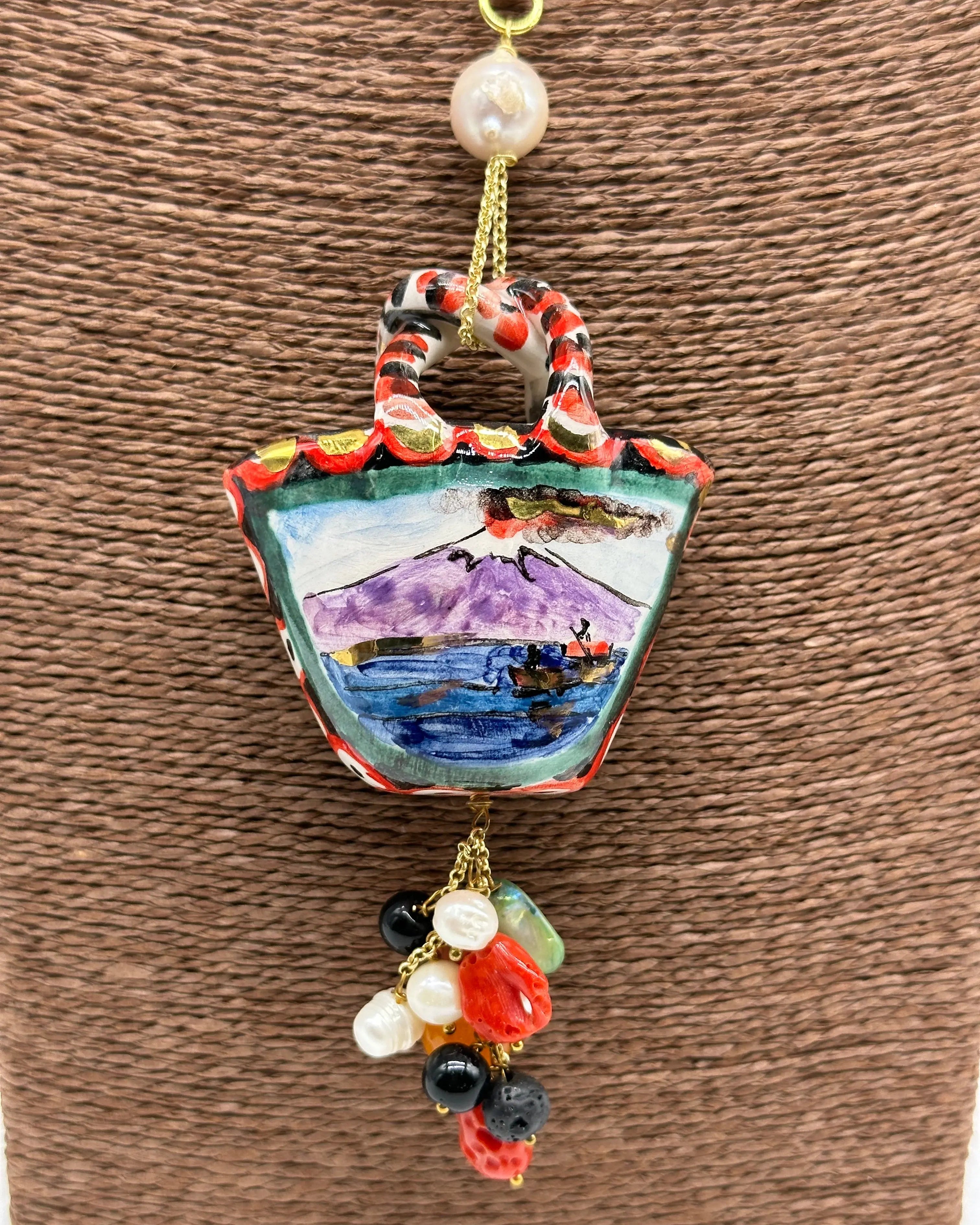 Collana Coffa Siciliana decorata Vulcano Etna Ceramica di Caltagirone DD CERAMICHE SICILIANE