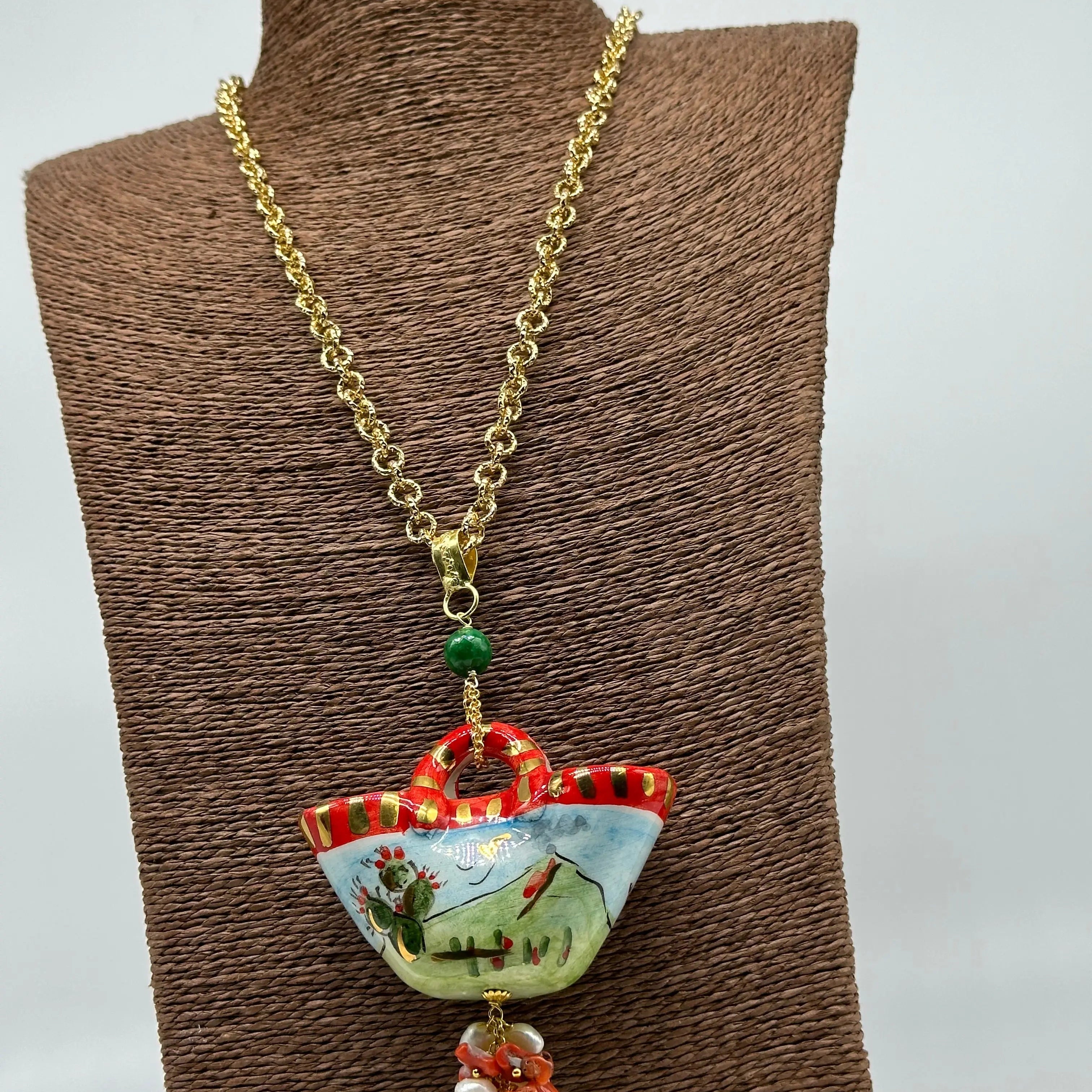 Collana Coffa Siciliana decorata Vulcano Etna Ceramica di Caltagirone V.2 DD CERAMICHE SICILIANE