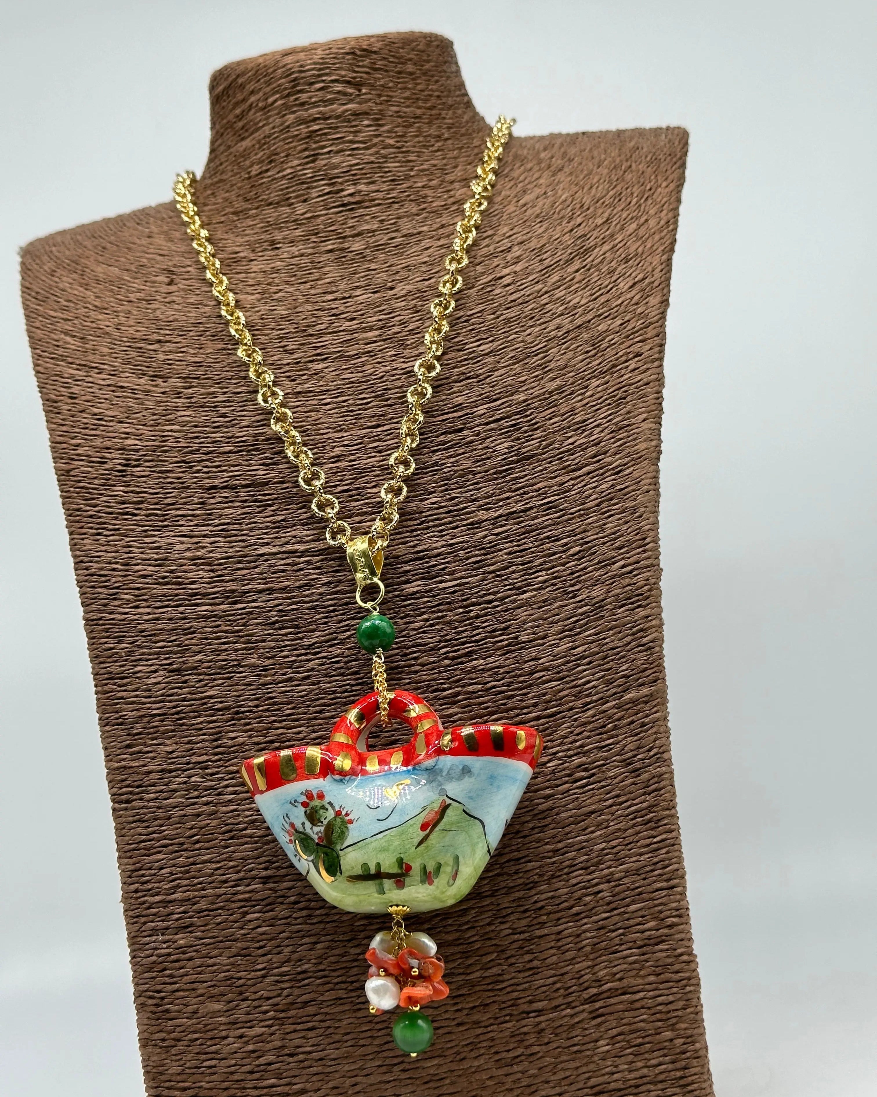 Collana Coffa Siciliana decorata Vulcano Etna Ceramica di Caltagirone V.2 DD CERAMICHE SICILIANE