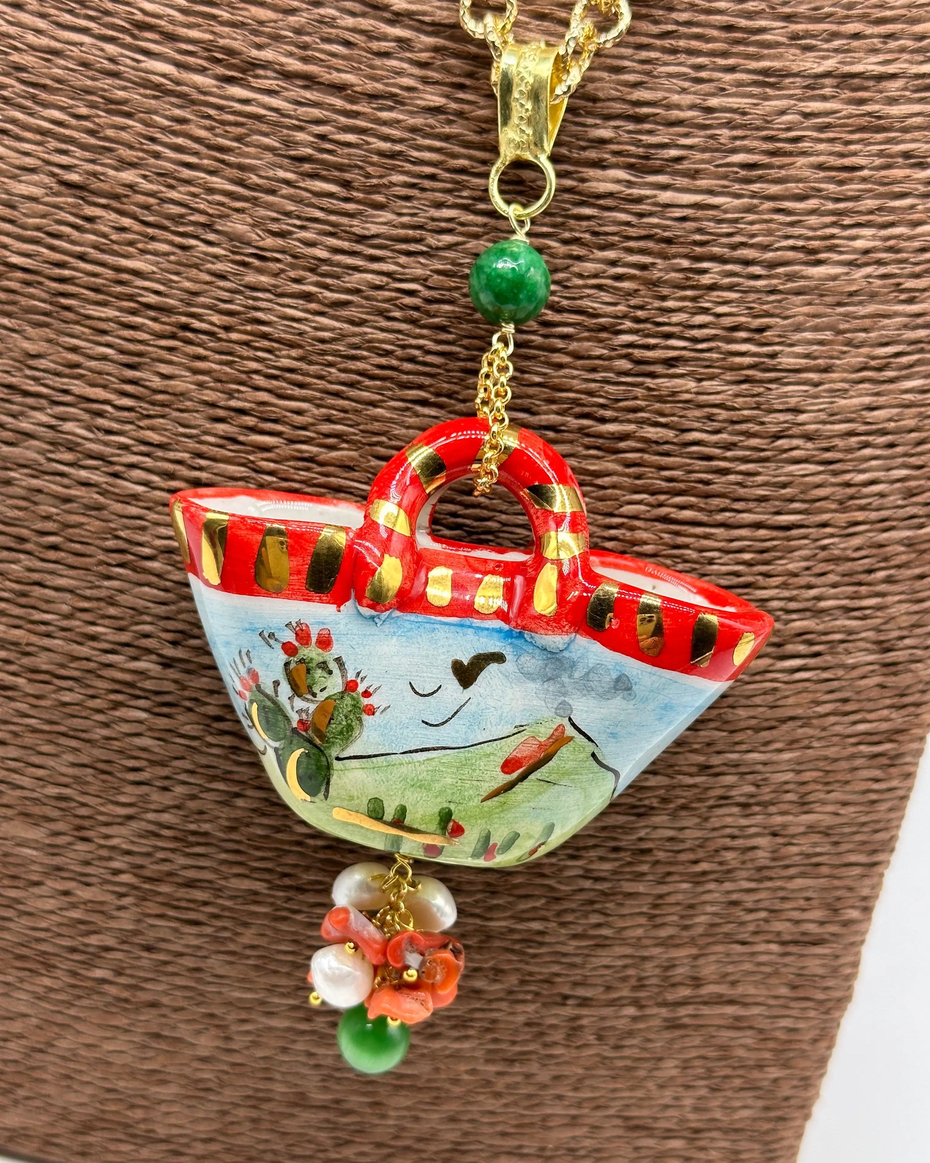 Collana Coffa Siciliana decorata Vulcano Etna Ceramica di Caltagirone V.2 DD CERAMICHE SICILIANE