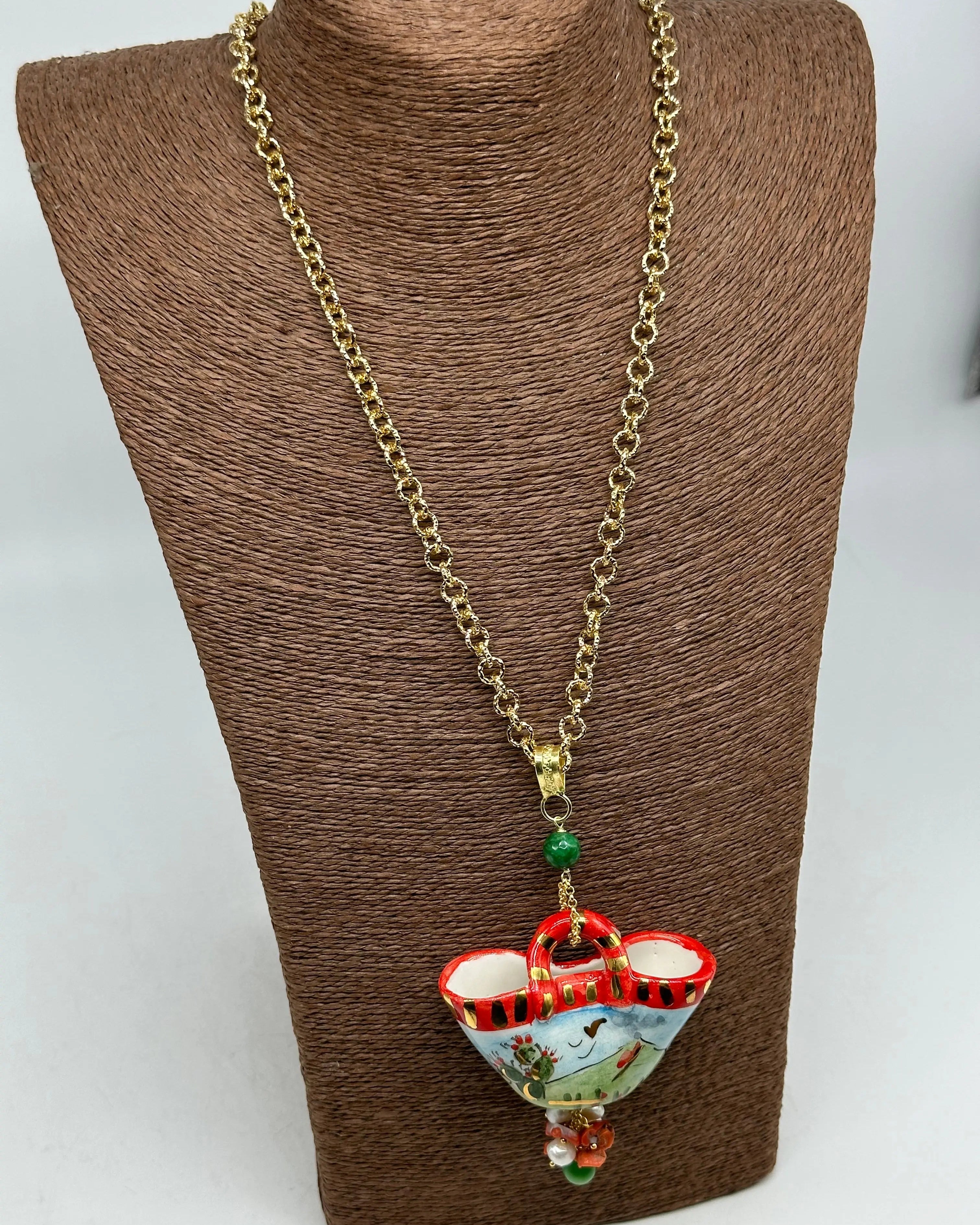 Collana Coffa Siciliana decorata Vulcano Etna Ceramica di Caltagirone V.2 DD CERAMICHE SICILIANE