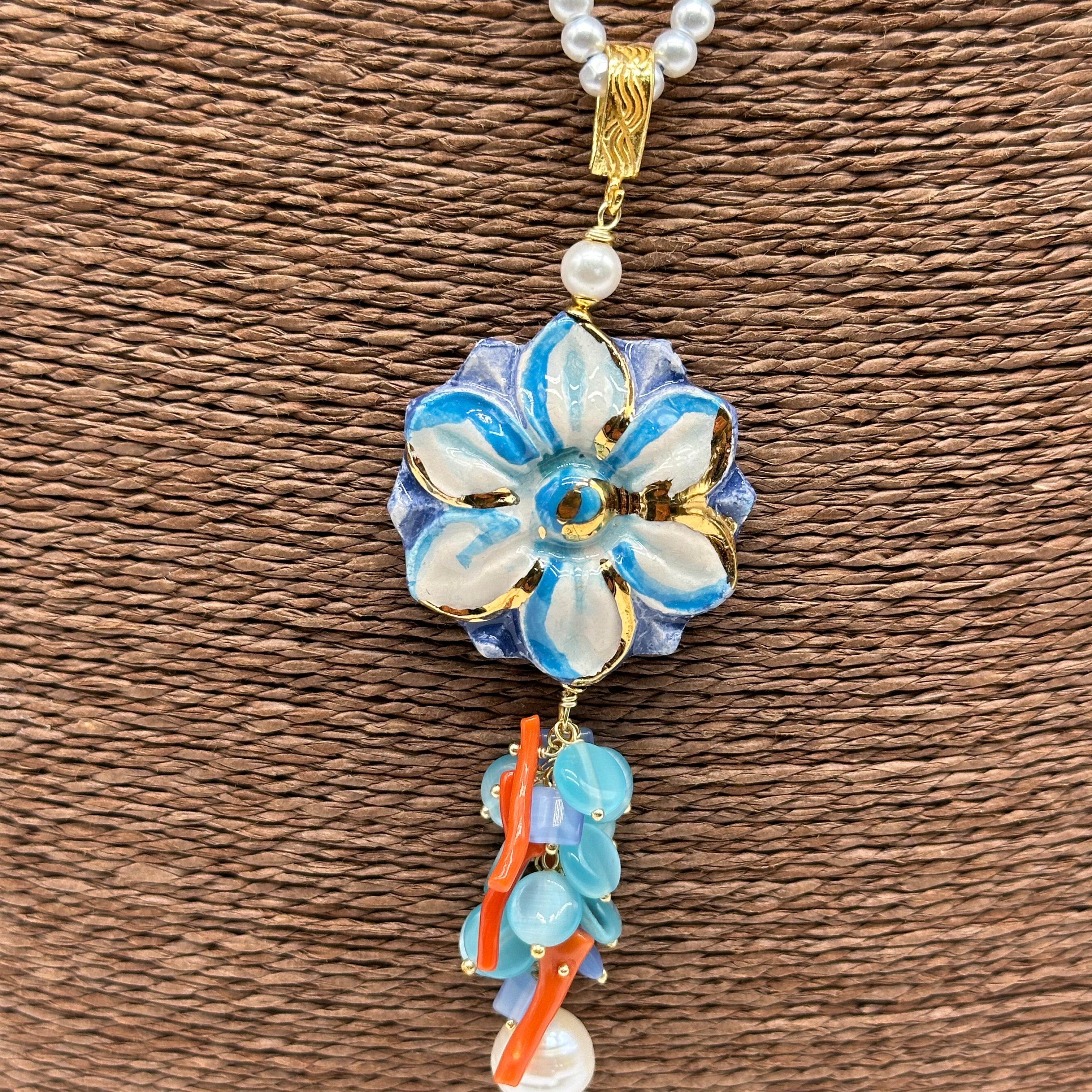 Collana Fiore Celeste Ceramica di Caltagirone - BIJOUX