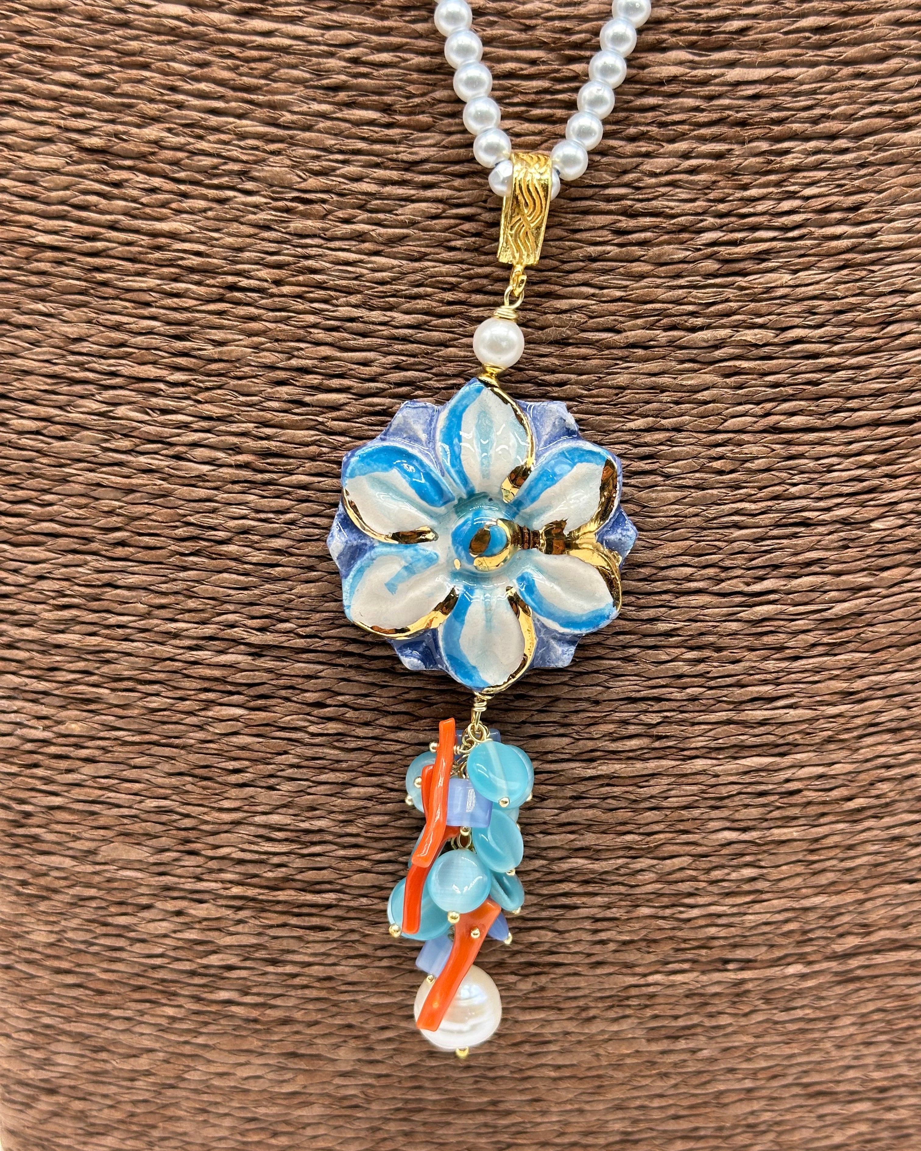 Collana Fiore Celeste Ceramica di Caltagirone - BIJOUX