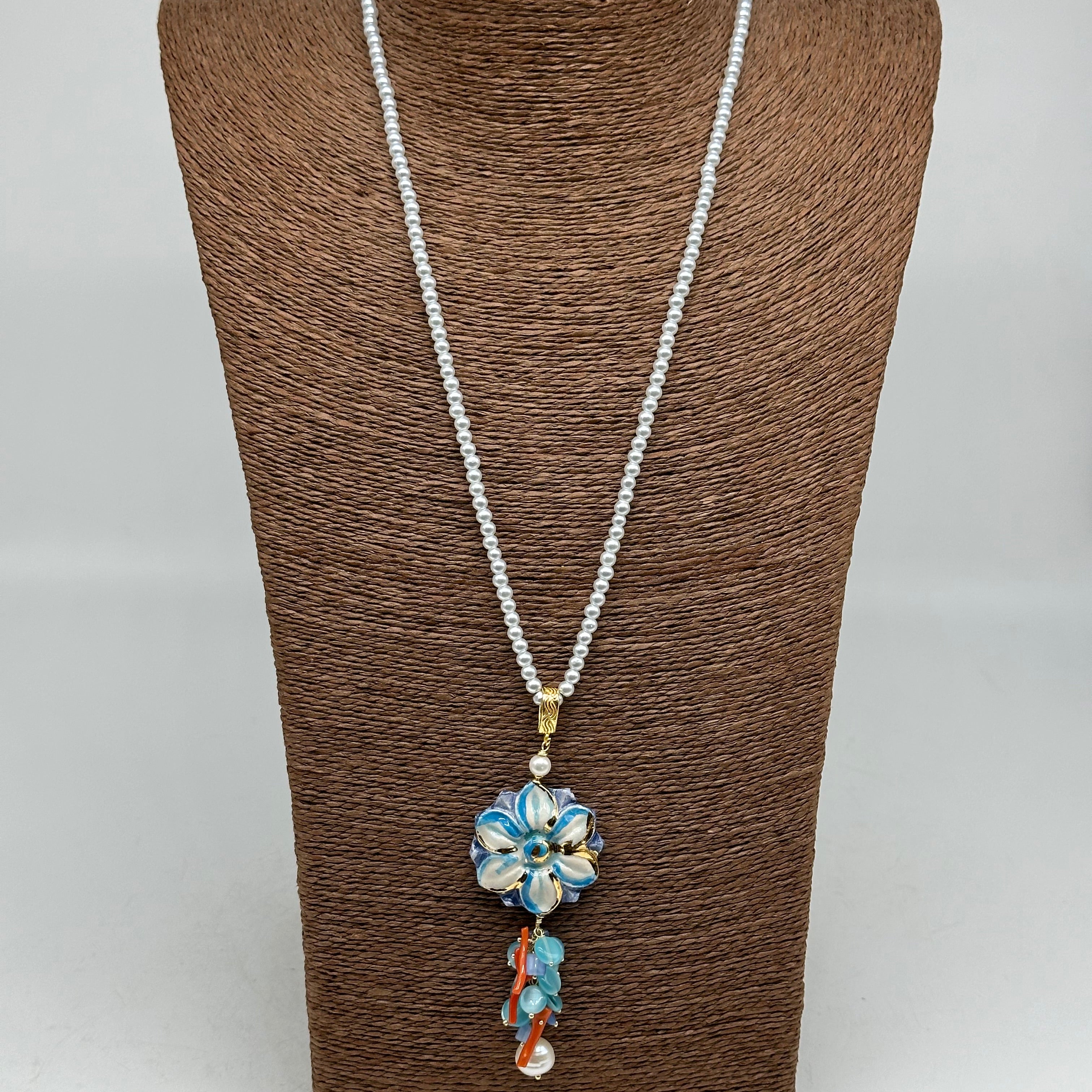 Collana Fiore Celeste Ceramica di Caltagirone - BIJOUX
