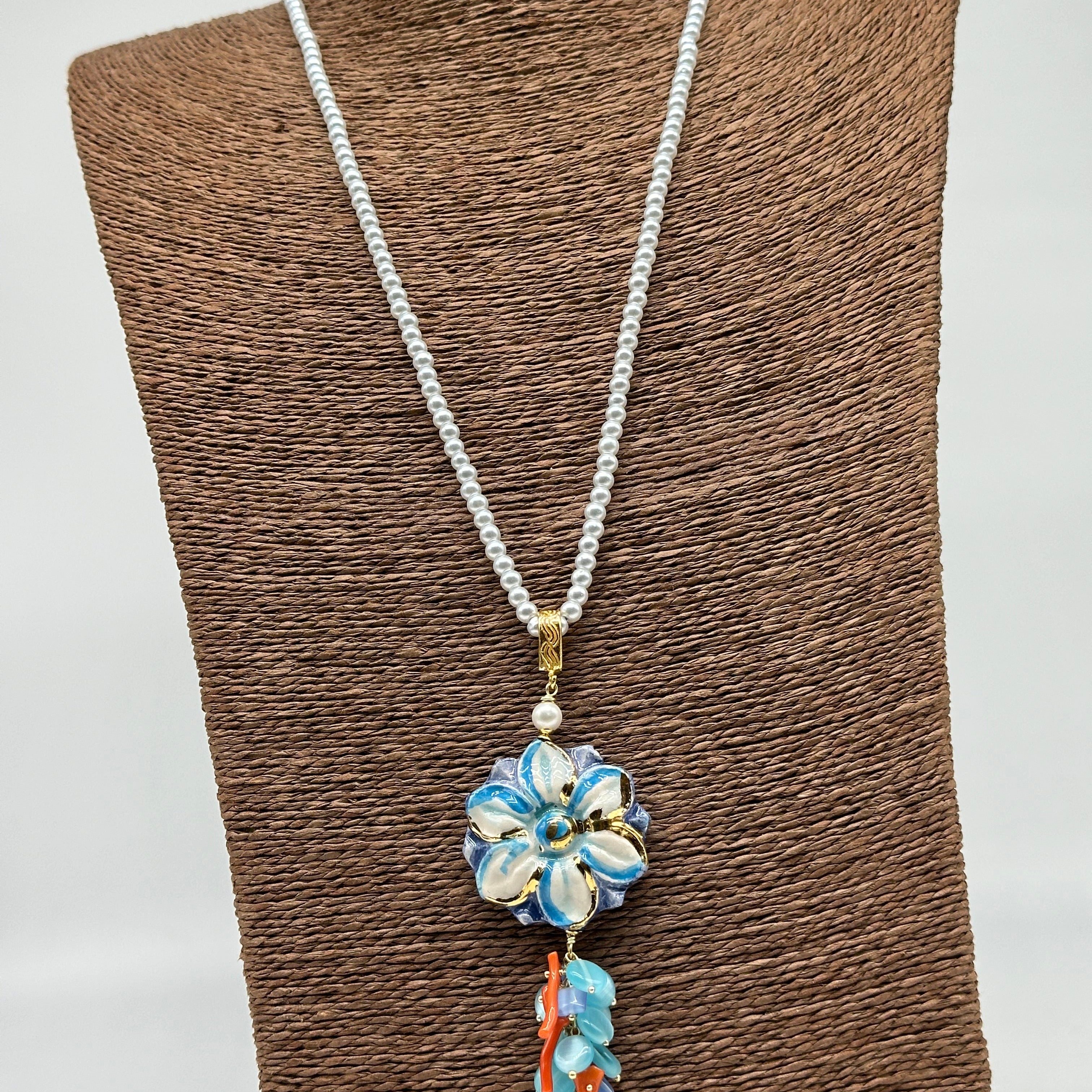 Collana Fiore Celeste Ceramica di Caltagirone - BIJOUX