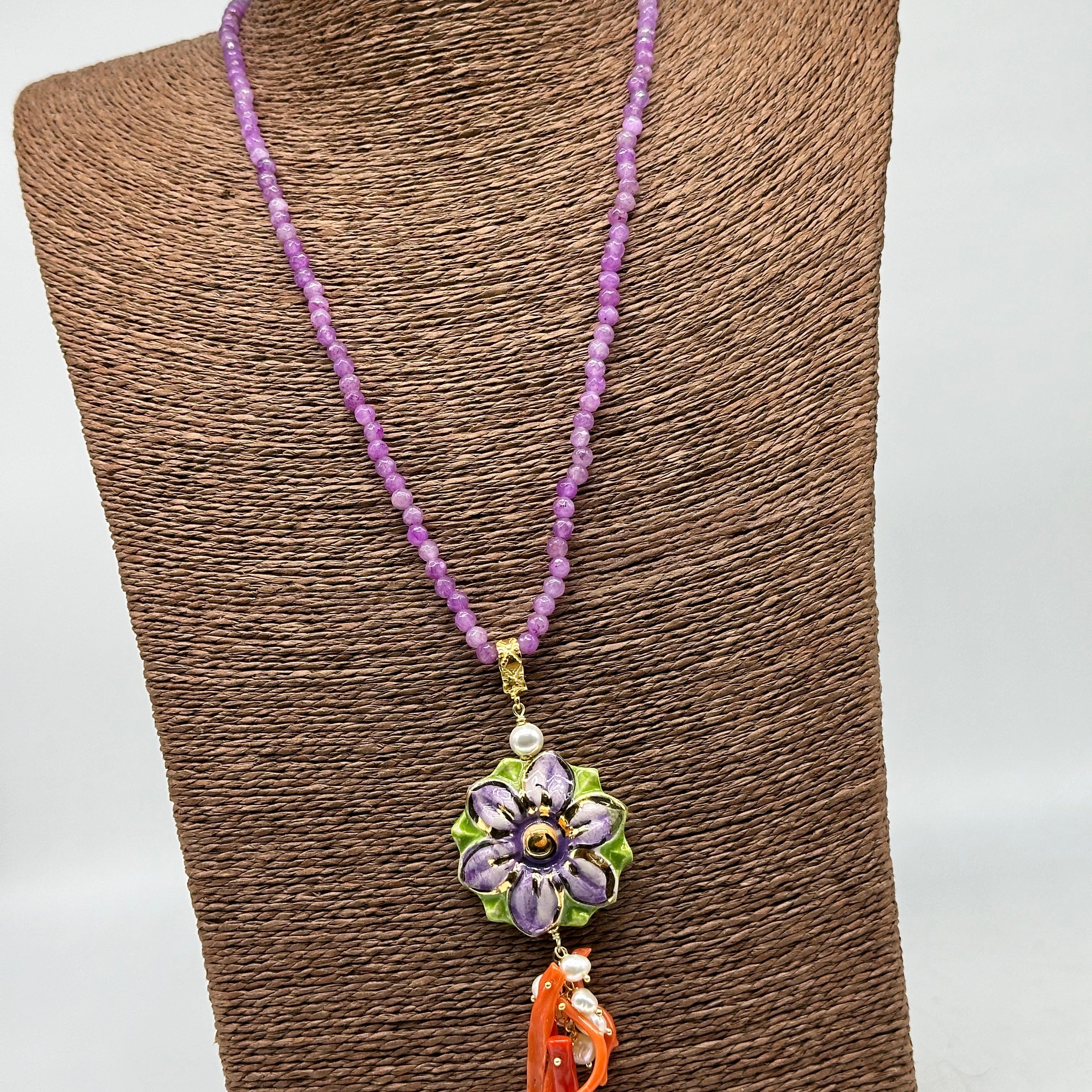 Collana Fiore Viola Ceramica di Caltagirone - BIJOUX
