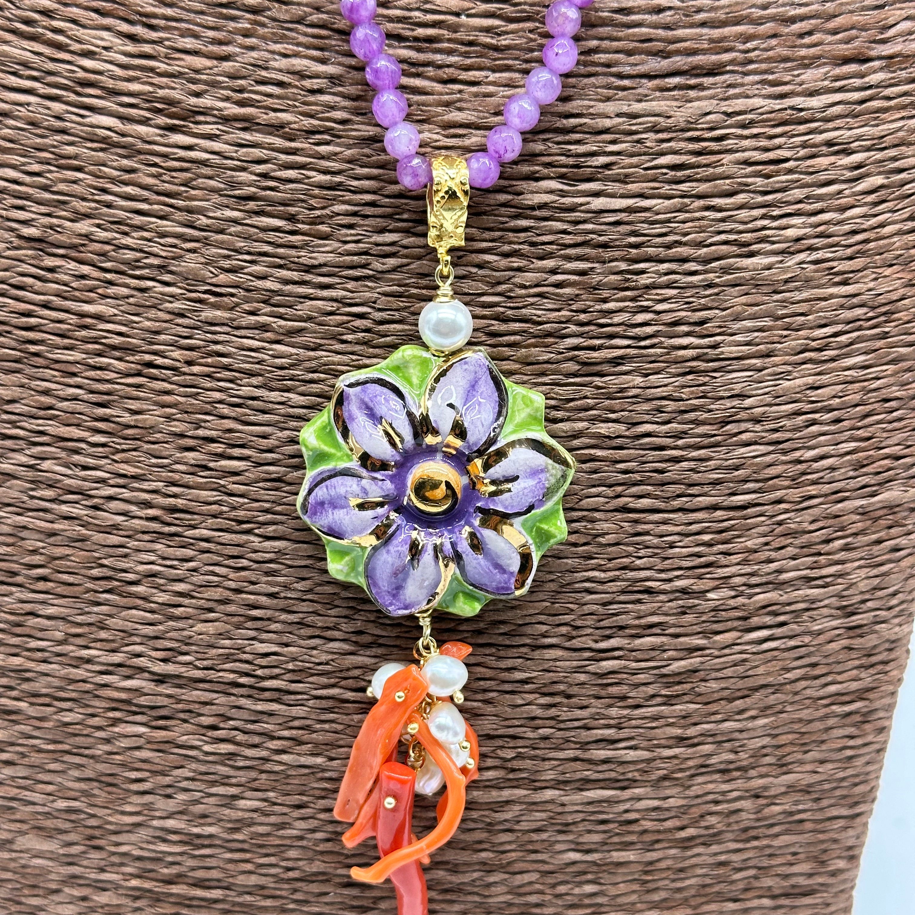 Collana Fiore Viola Ceramica di Caltagirone - BIJOUX