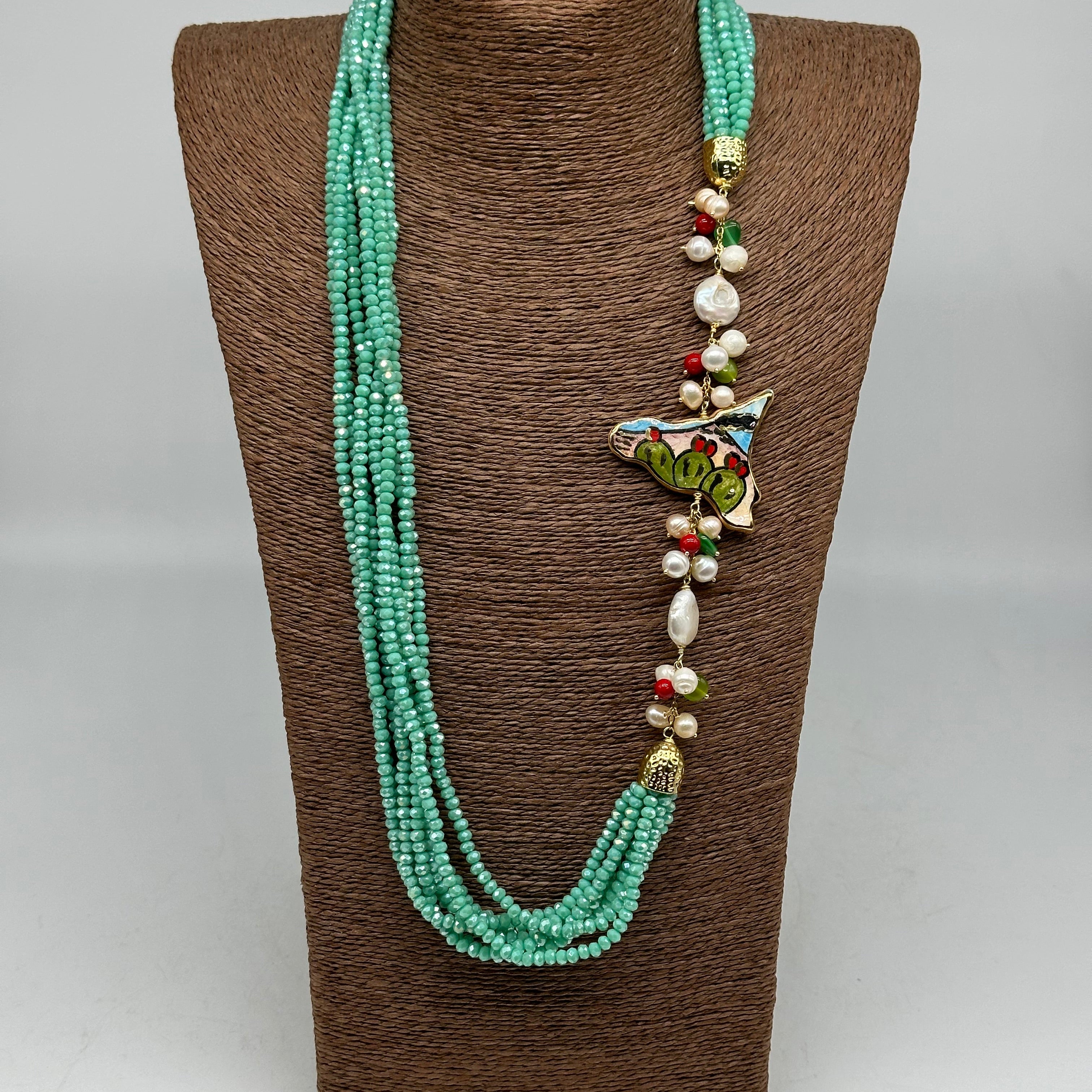 Collana multifilo di Pietre Celeste ciondolo Sicilia perle e pietre - BIJOUX