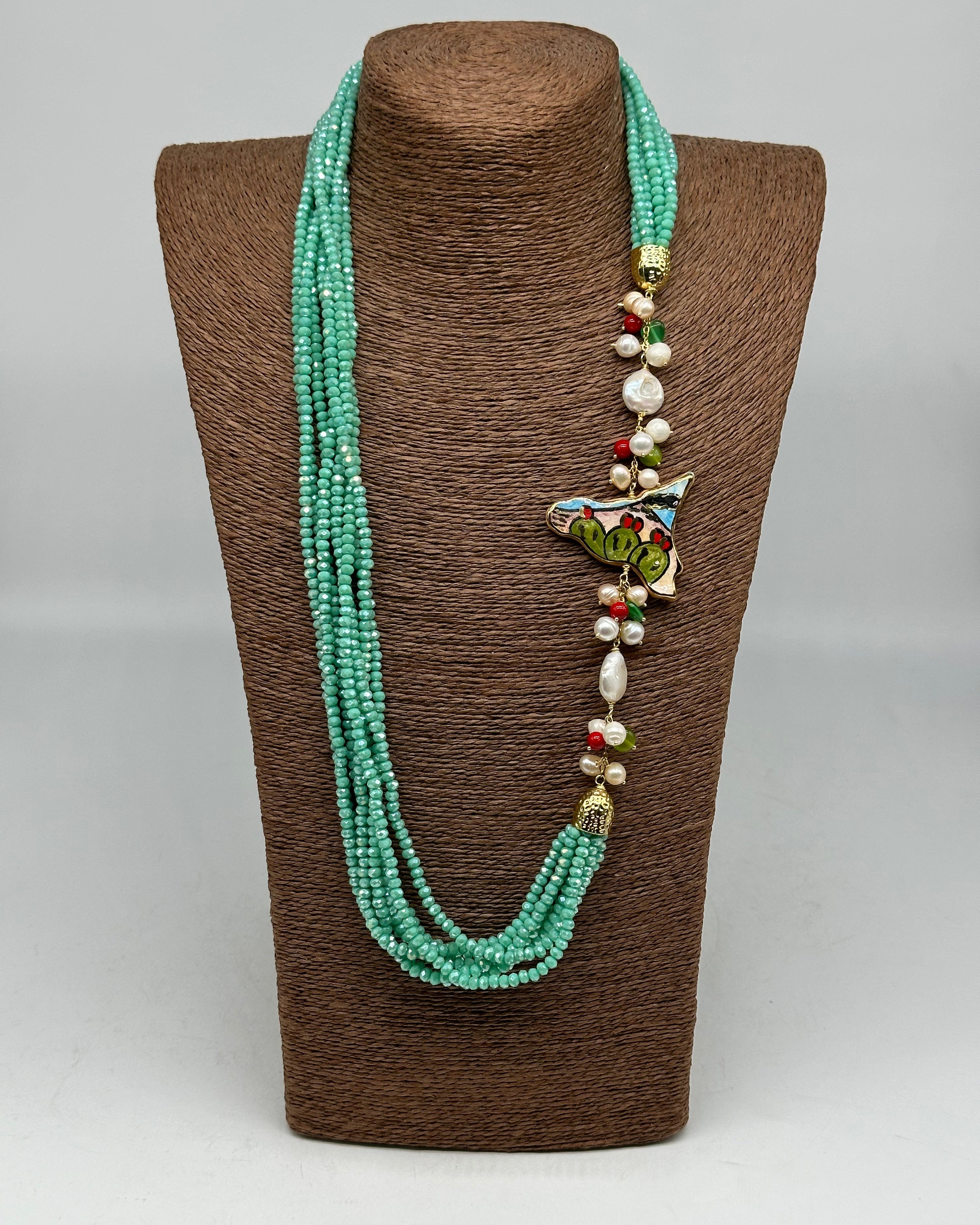 Collana multifilo di Pietre Celeste ciondolo Sicilia perle e pietre - BIJOUX