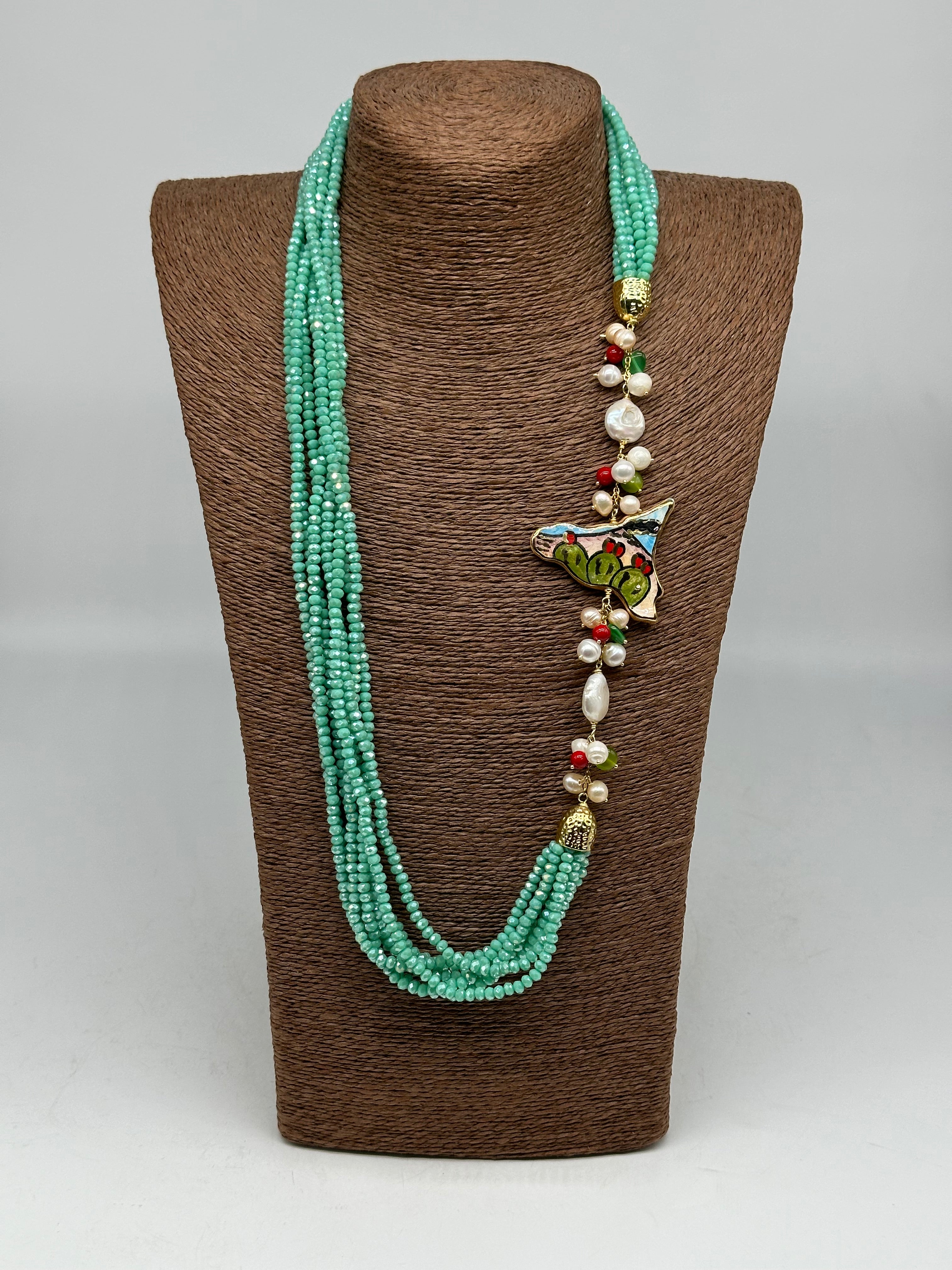 Collana multifilo di Pietre Celeste ciondolo Sicilia perle e pietre - BIJOUX
