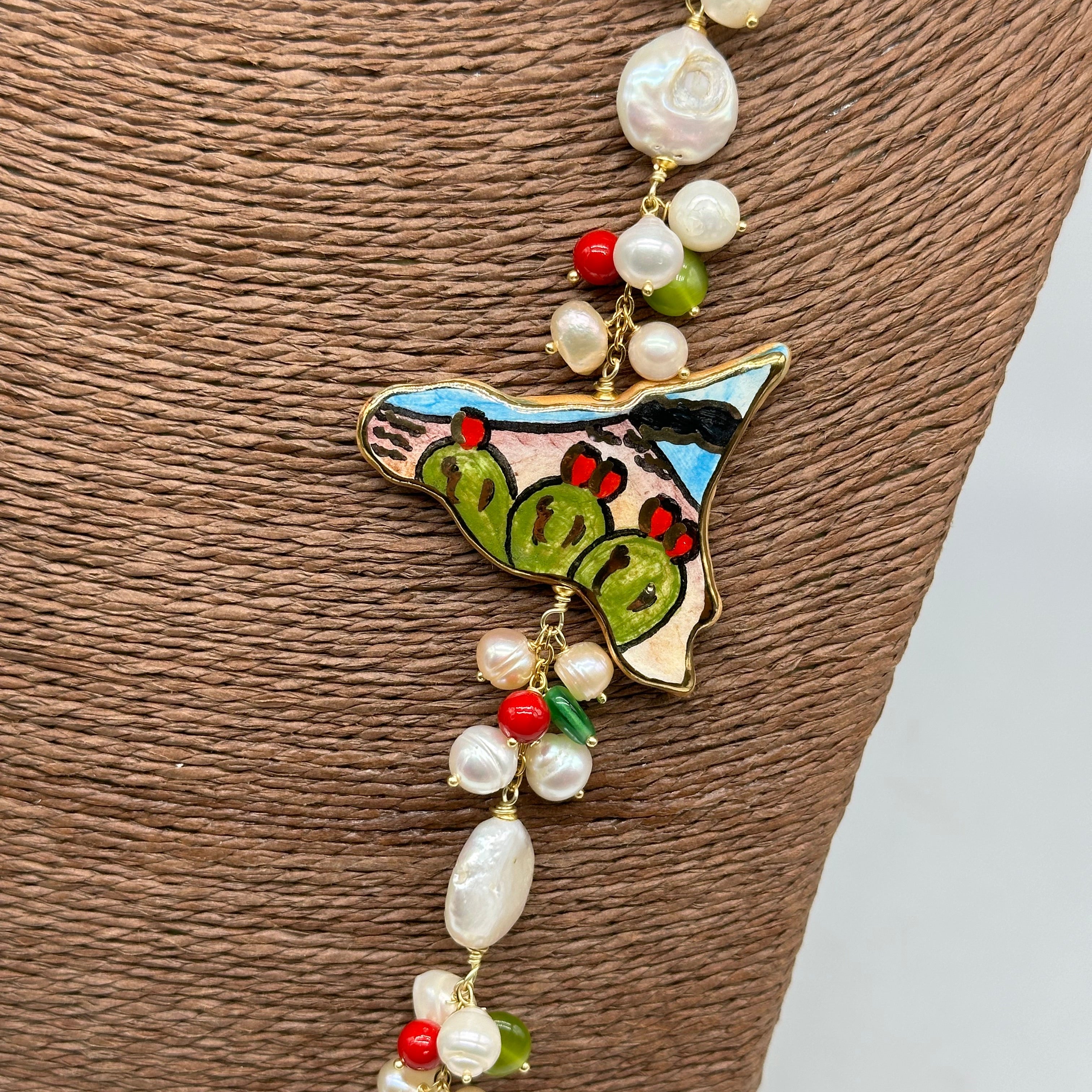 Collana multifilo di Pietre Celeste ciondolo Sicilia perle e pietre - BIJOUX