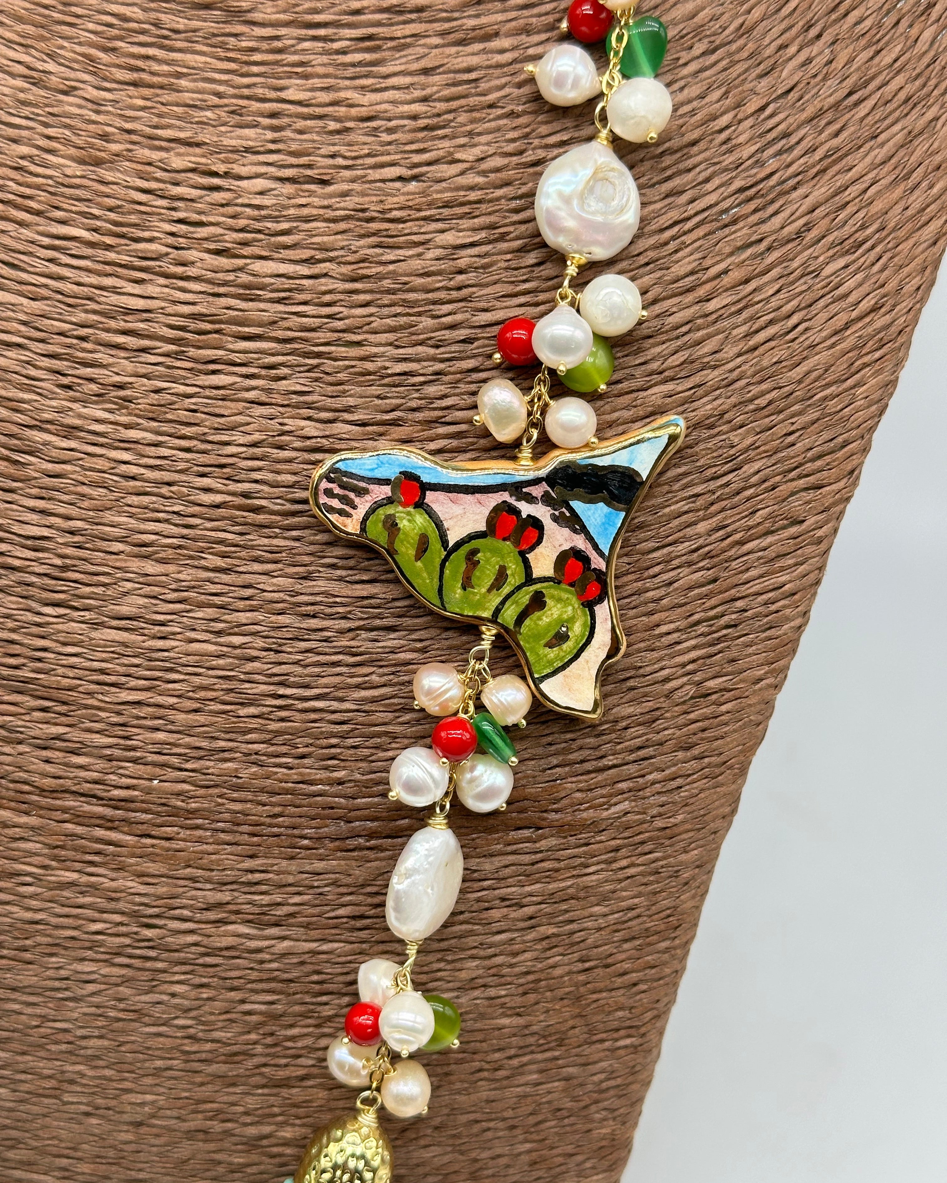 Collana multifilo di Pietre Celeste ciondolo Sicilia perle e pietre - BIJOUX
