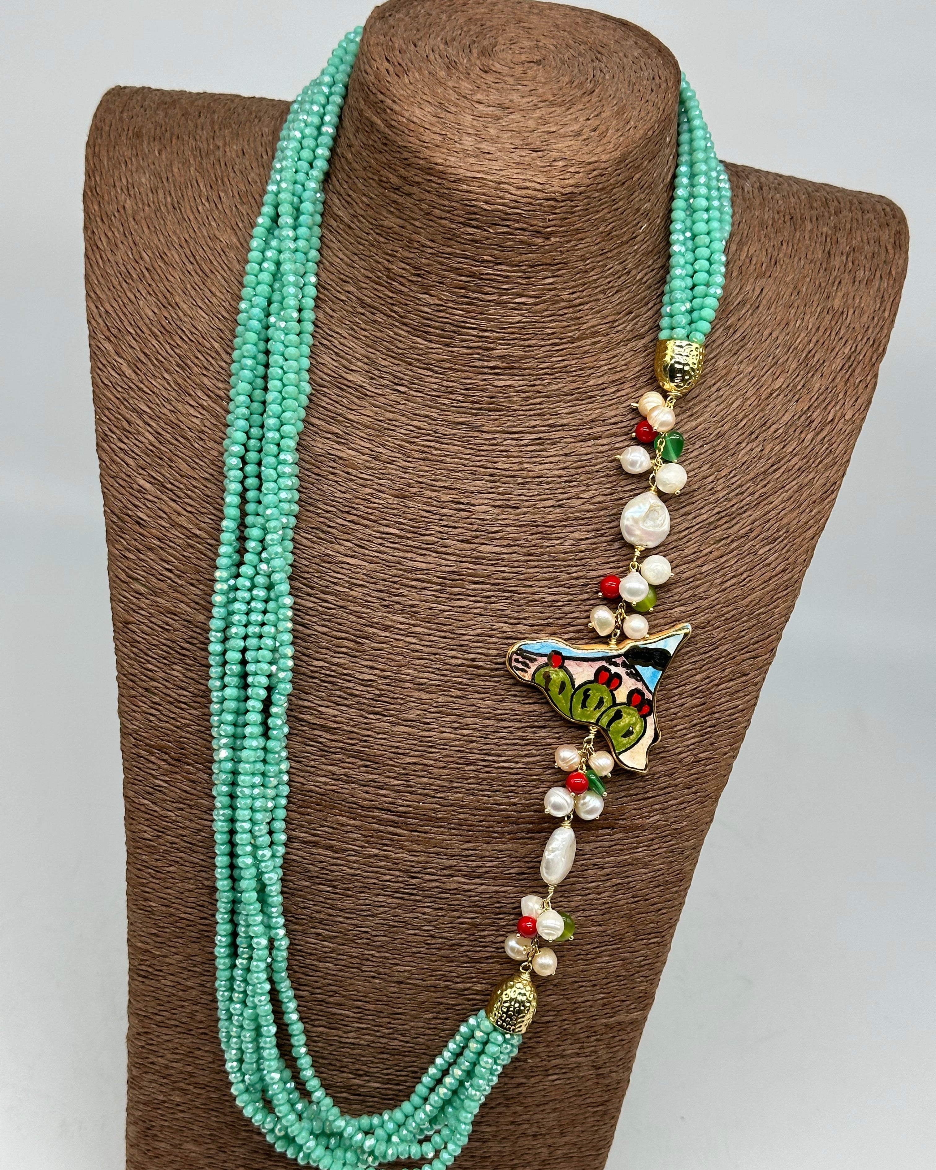 Collana multifilo di Pietre Celeste ciondolo Sicilia perle e pietre - BIJOUX