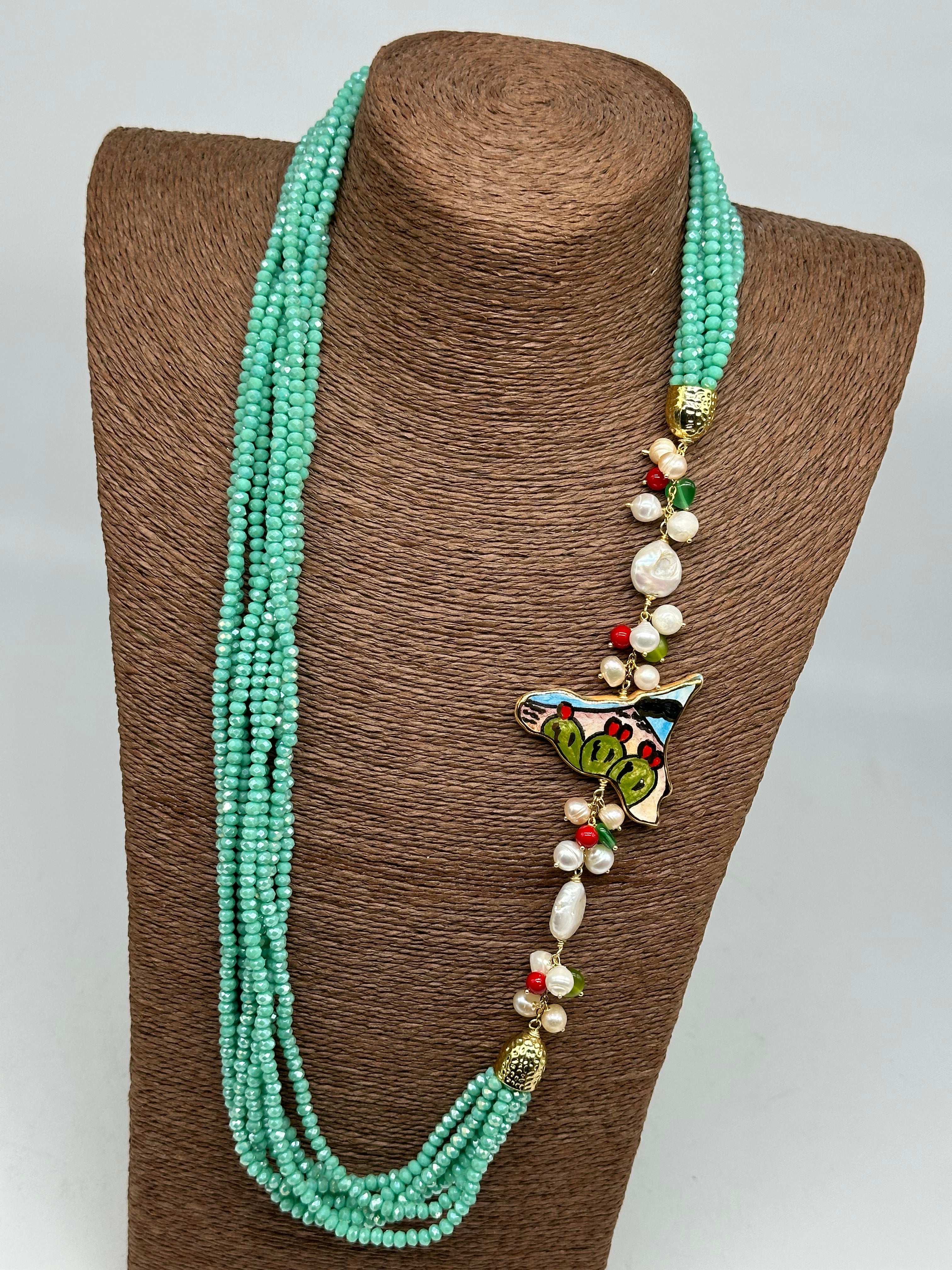 Collana multifilo di Pietre Celeste ciondolo Sicilia perle e pietre - BIJOUX