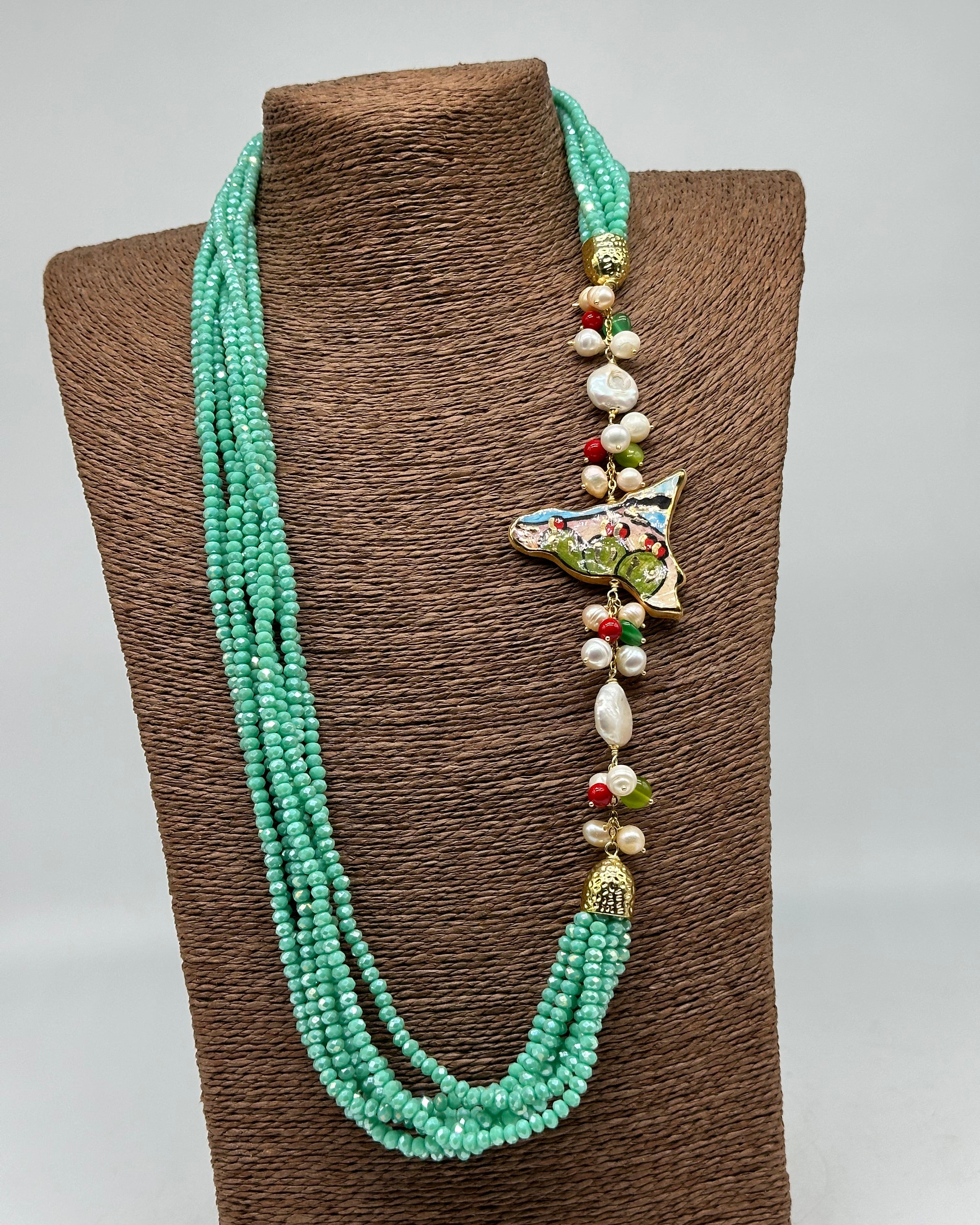 Collana multifilo di Pietre Celeste ciondolo Sicilia perle e pietre - BIJOUX
