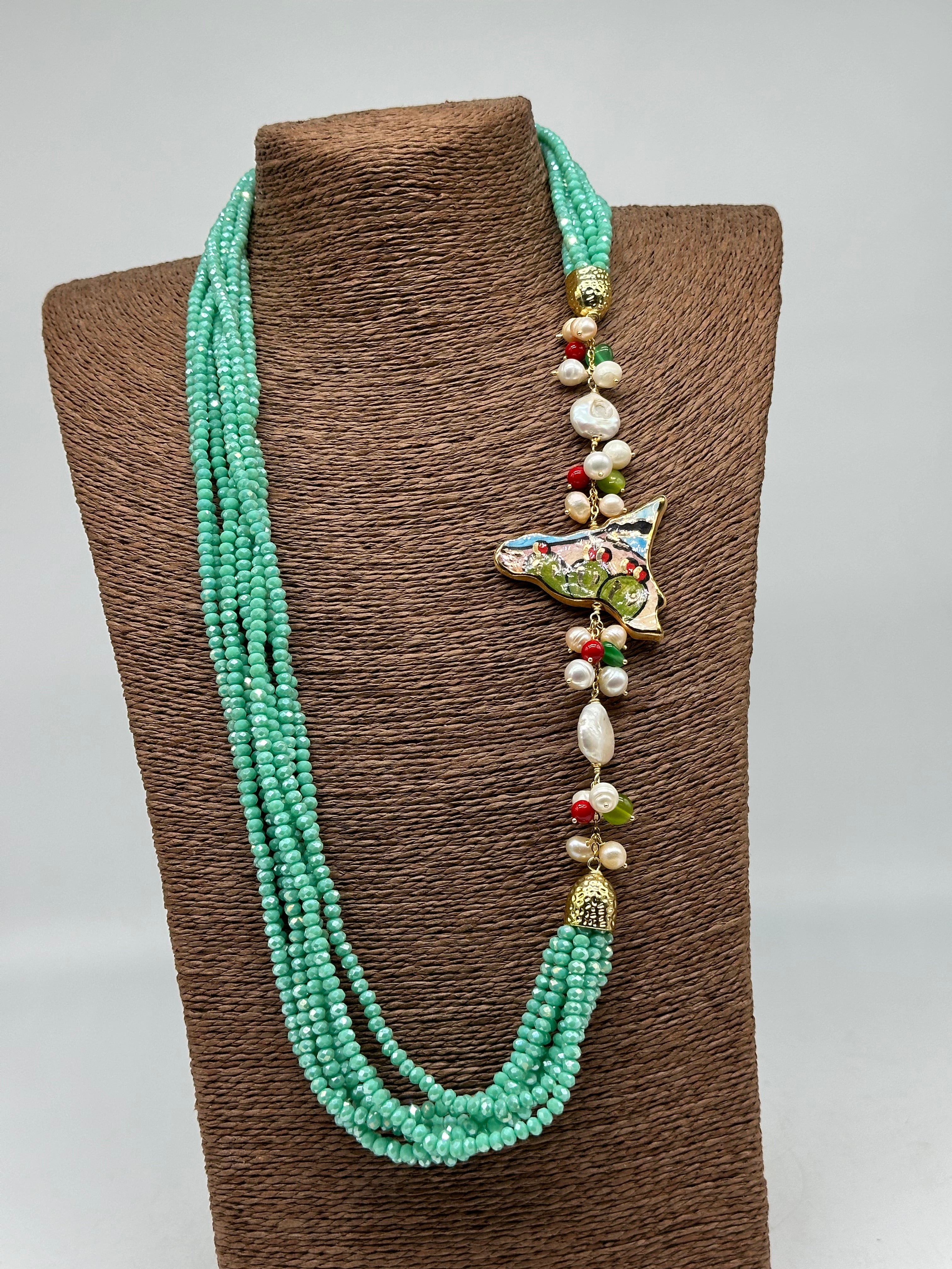 Collana multifilo di Pietre Celeste ciondolo Sicilia perle e pietre - BIJOUX
