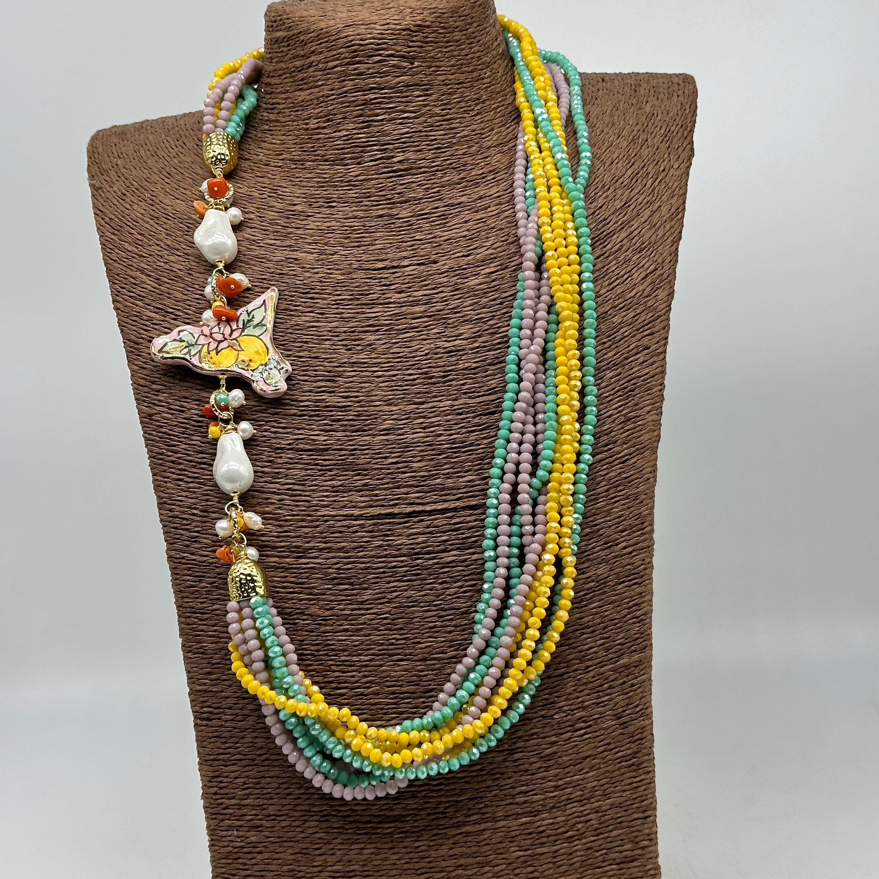 Collana multifilo di Pietre colorate ciondolo Sicilia perle e pietre - COLLANA