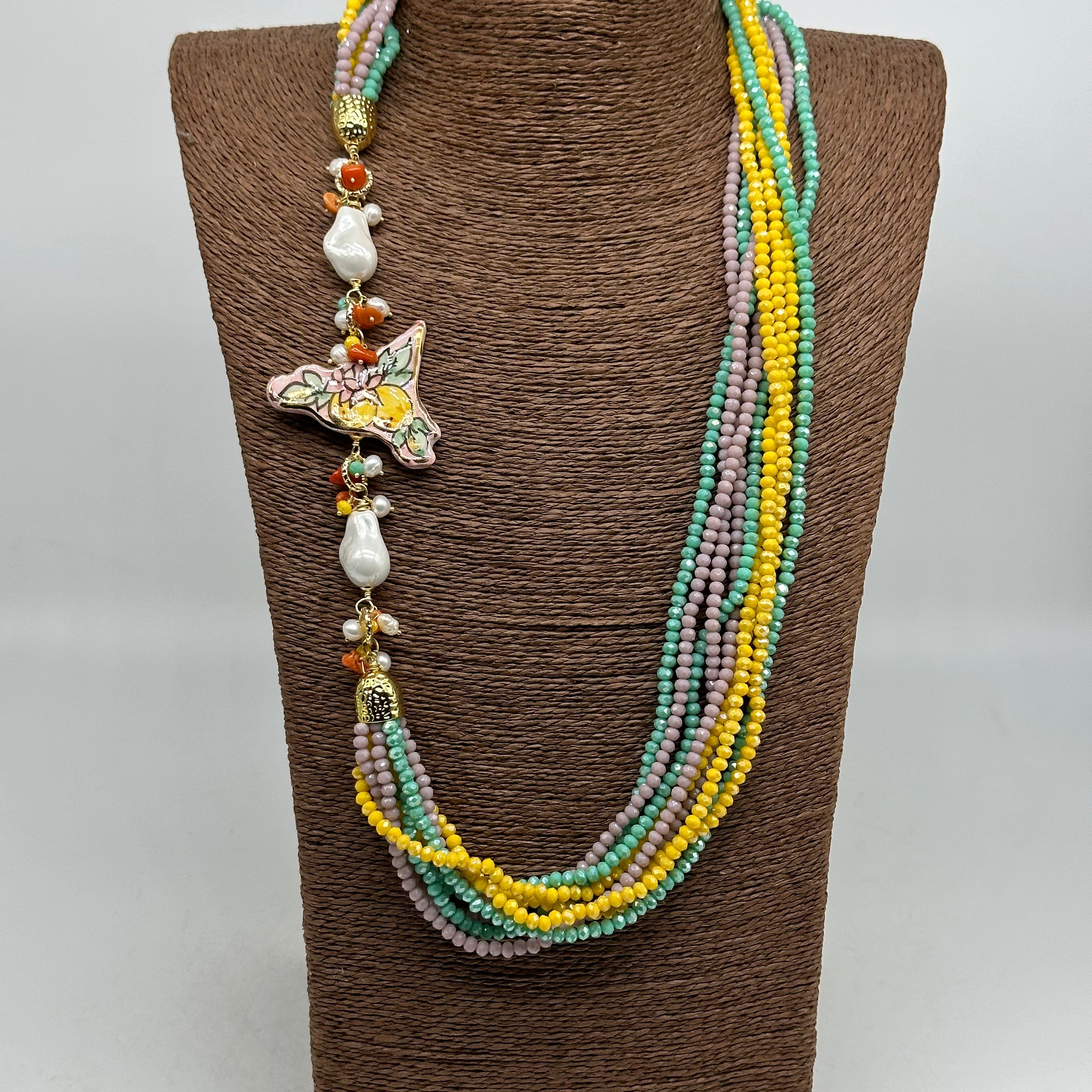 Collana multifilo di Pietre colorate ciondolo Sicilia perle e pietre - COLLANA