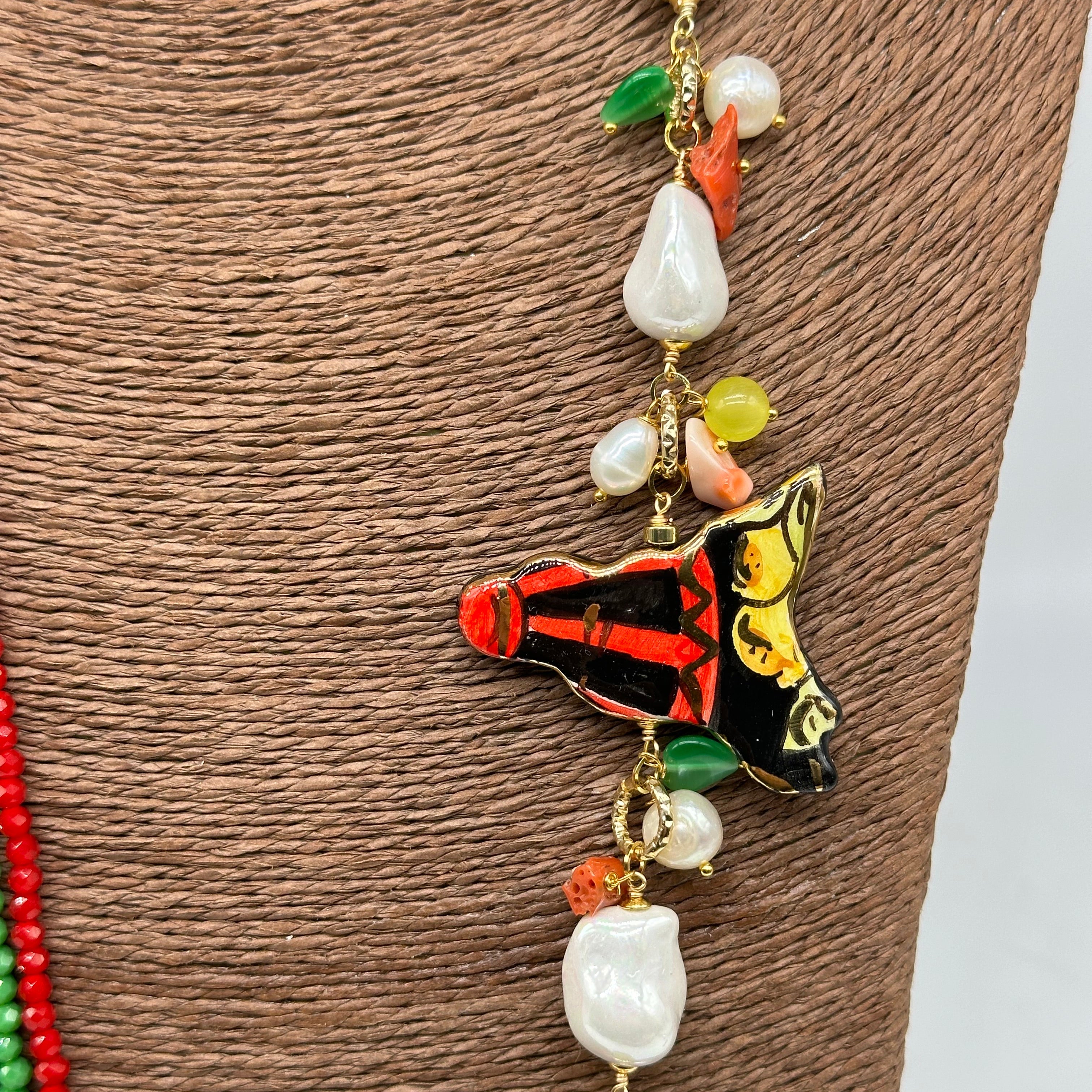Collana Multifilo di Pietre colorate ciondolo Sicilia perle e pietre V.3 - BIJOUX