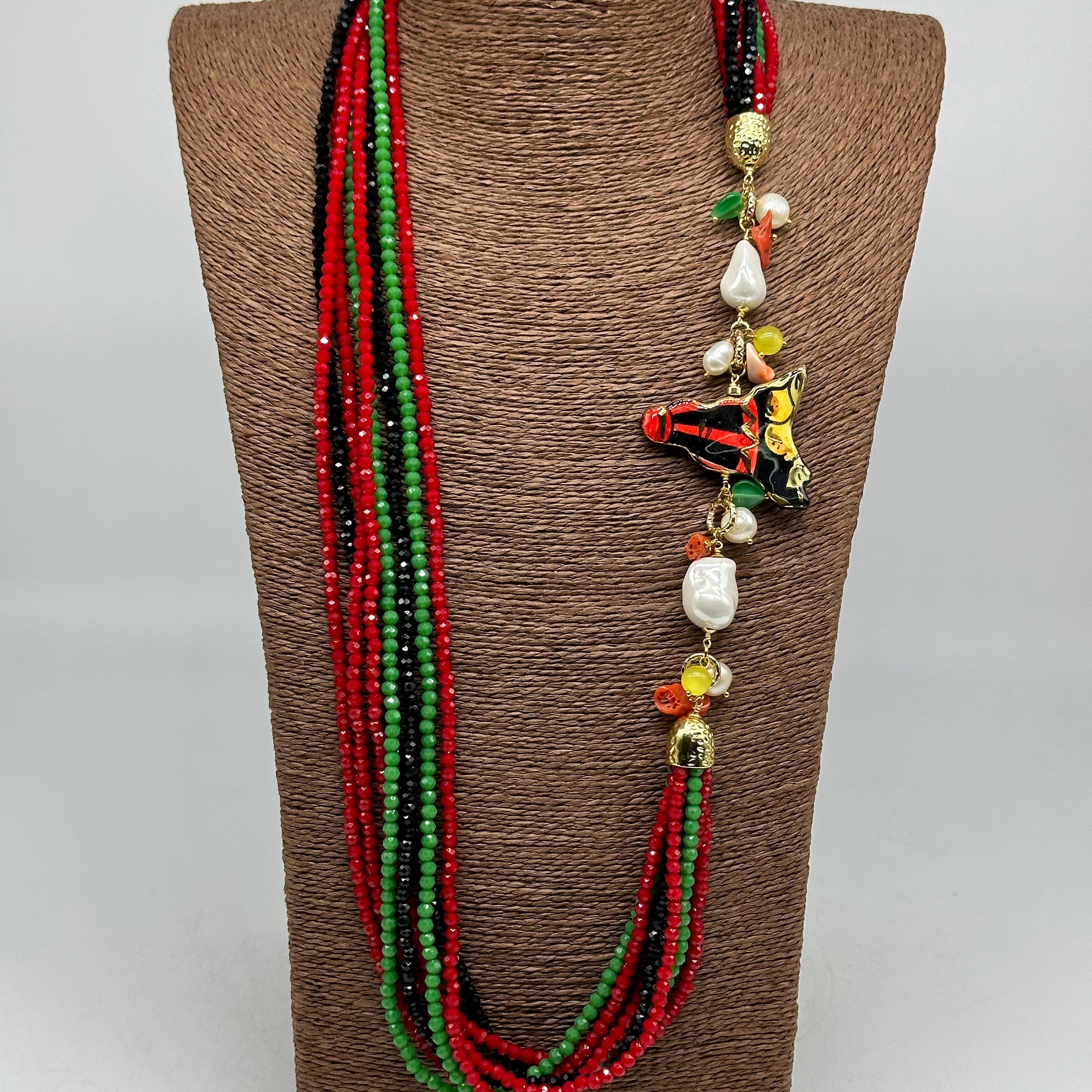 Collana Multifilo di Pietre colorate ciondolo Sicilia perle e pietre V.3 - BIJOUX
