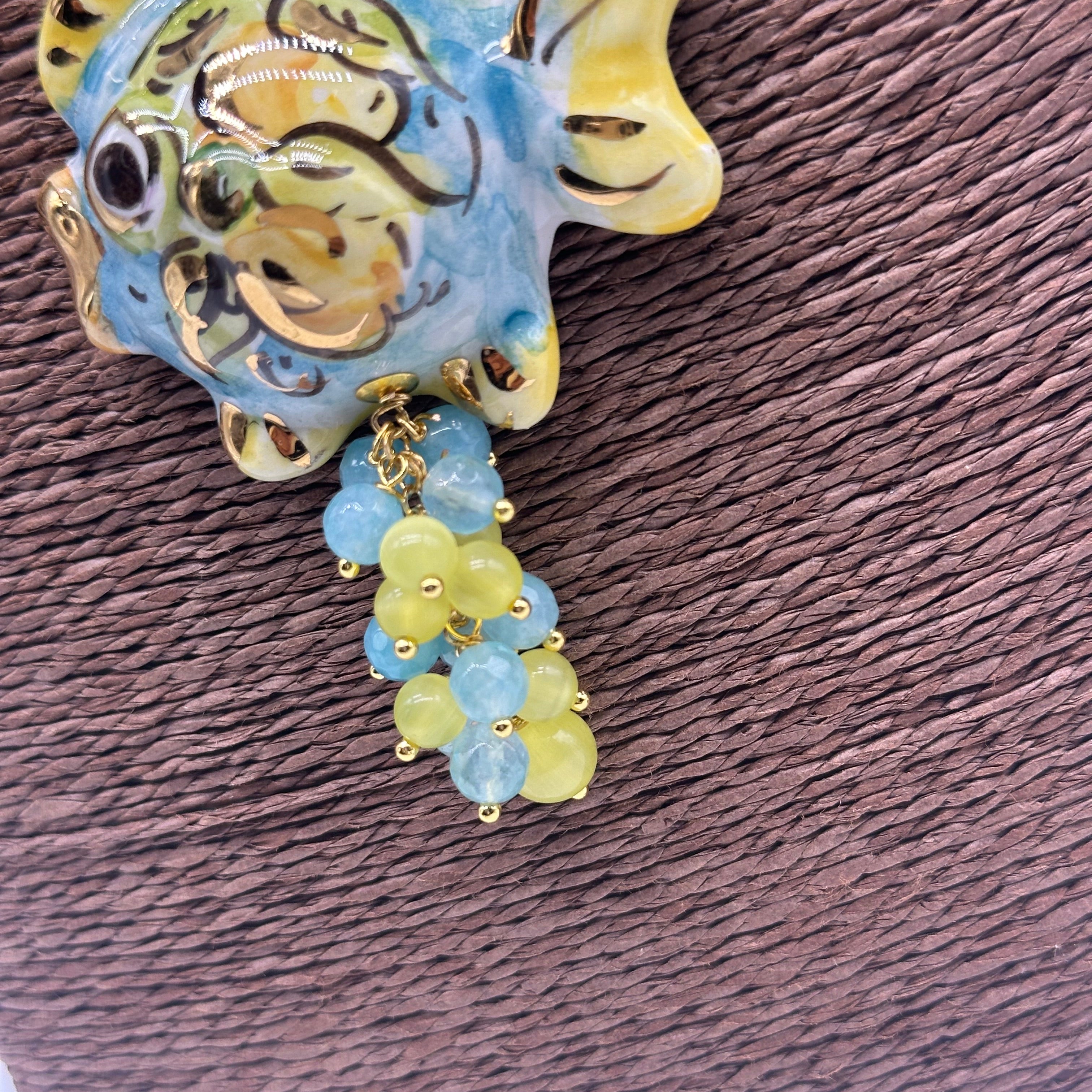 Collana Pesce in Ceramica di Caltagirone pietre catena dorata V.4 - COLLANA