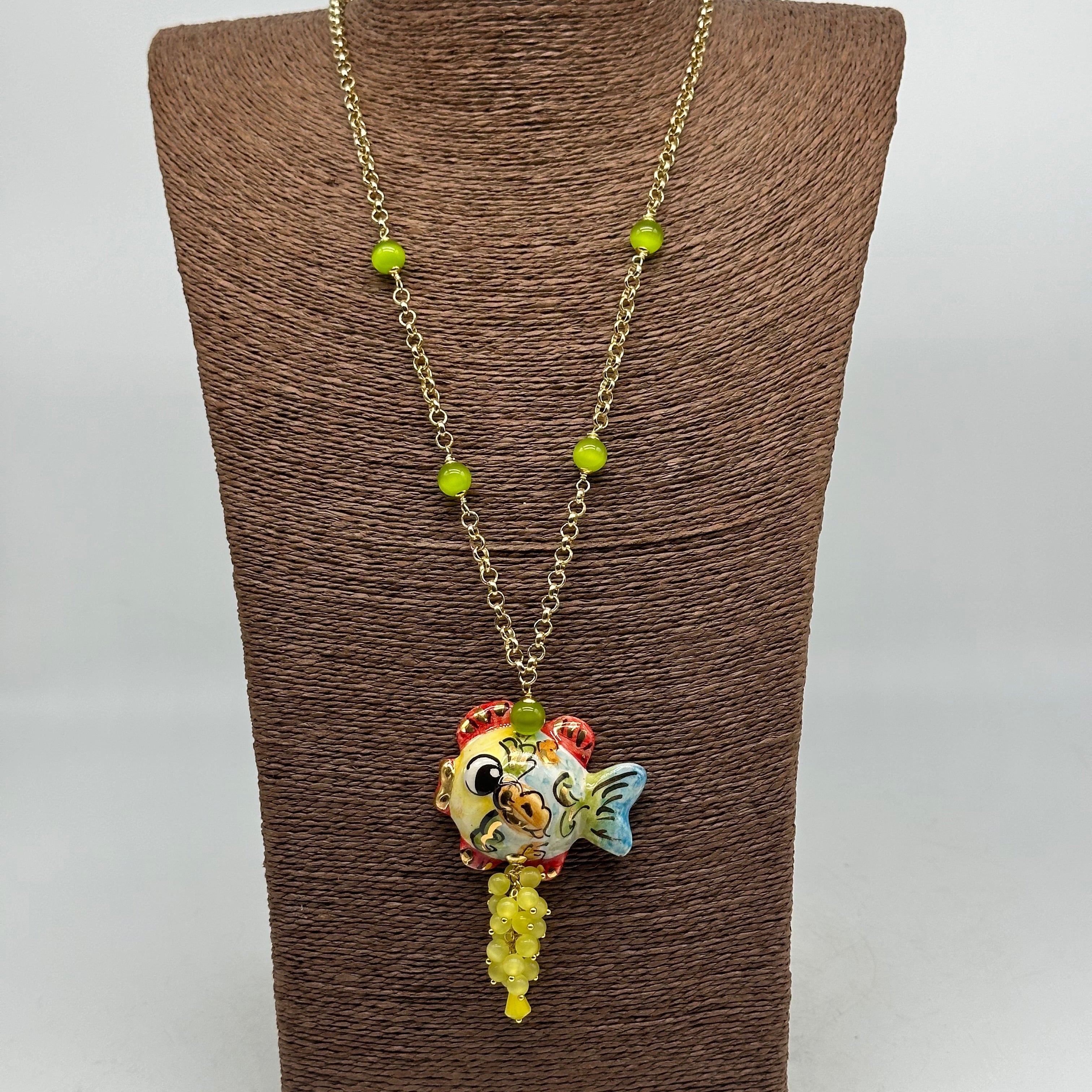 Collana Pesce in Ceramica di Caltagirone pietre catena dorata V.7 - BIJOUX